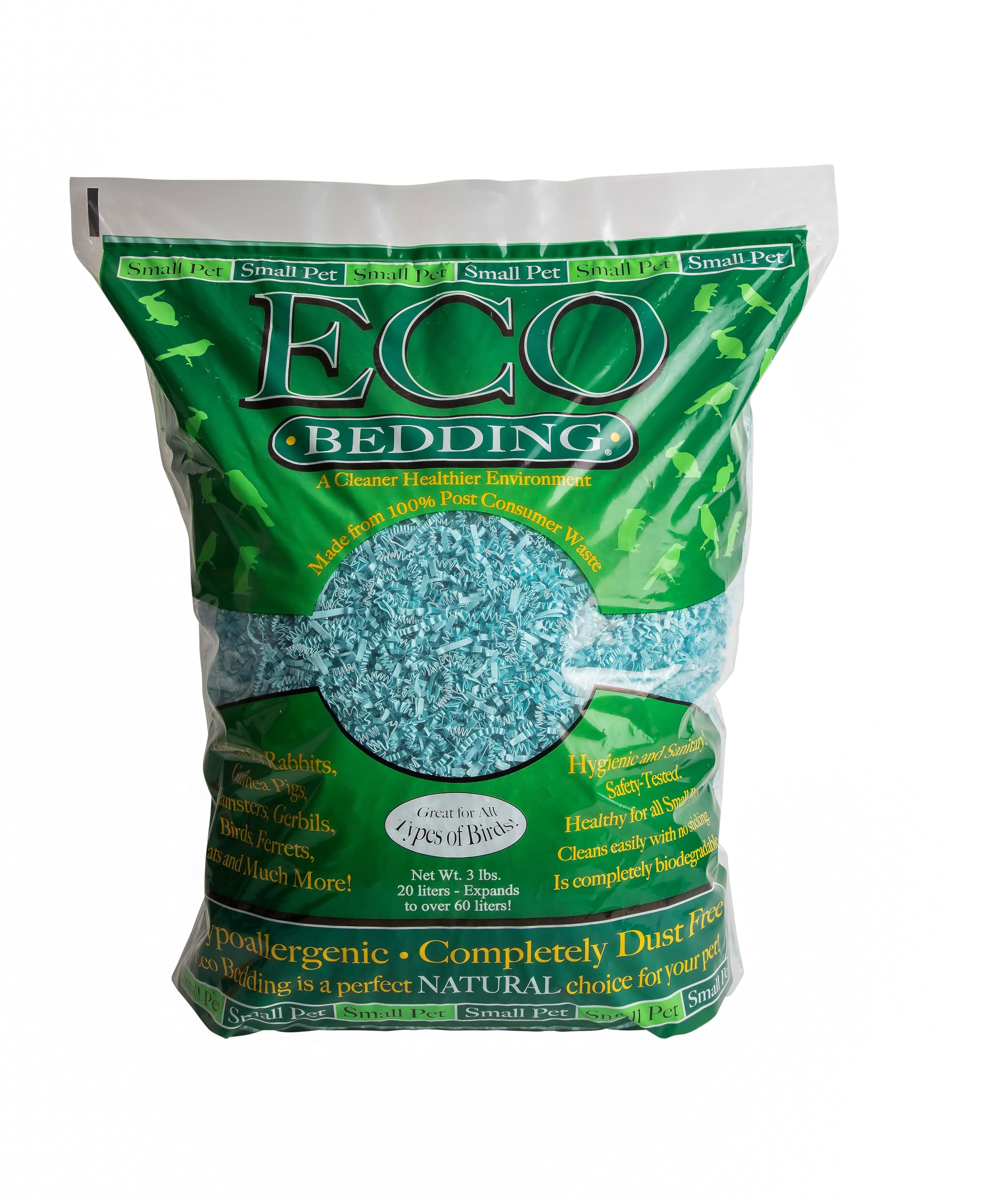 ECO BEDDING 99% Dust Free Paper Bedding for Small Pets and Birds, Blue, 3 lb (Expands to 60 L)