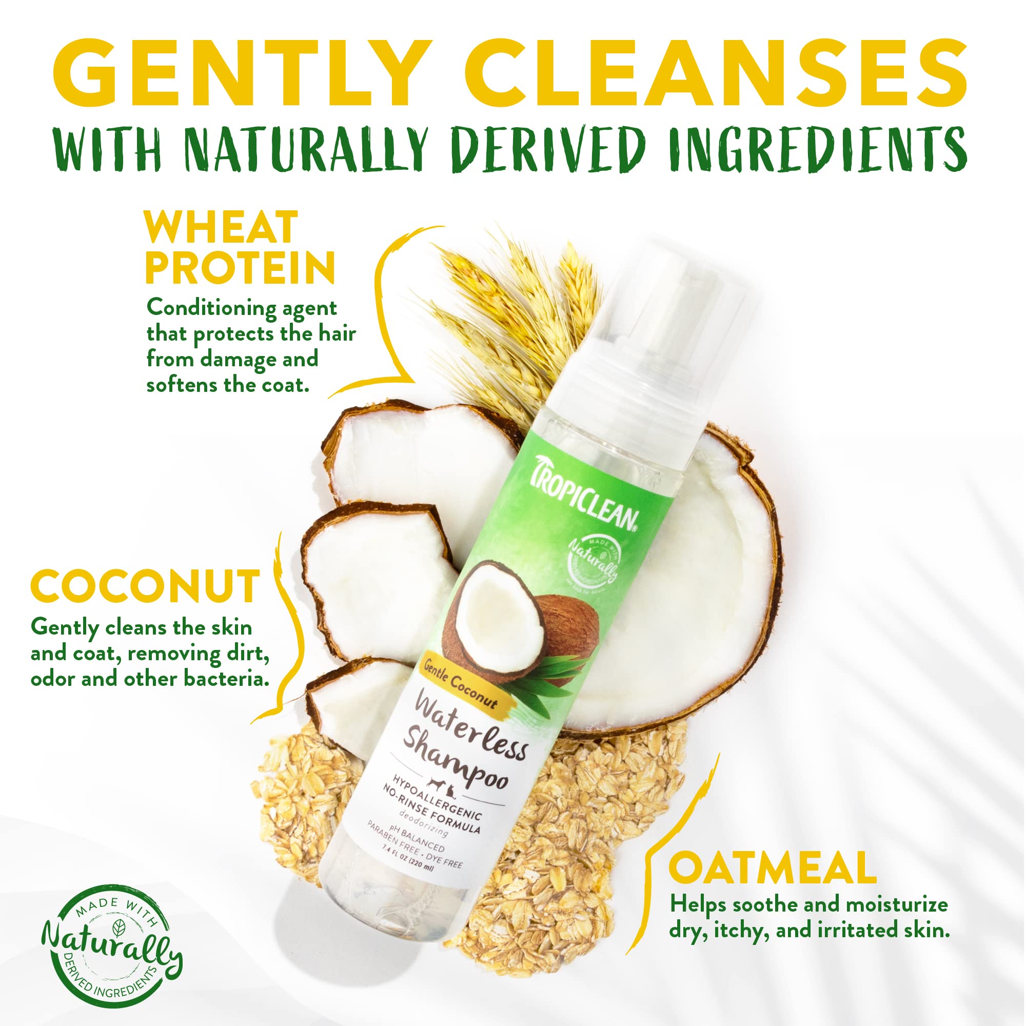 Tropiclean Hypoallergenic Waterless Dog Shampoo | Dry Shampoo For Allergies & Sensitive Skin | Safe For Cats | Puppies & Kittens