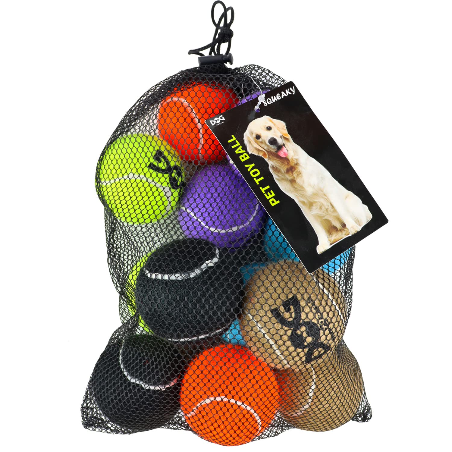 Insum Squeaky Tennis Balls For Dogs Colorful Easy Catching Pet Dog Balls 12 Pack (Squeak-2.5Inch-6Colors)