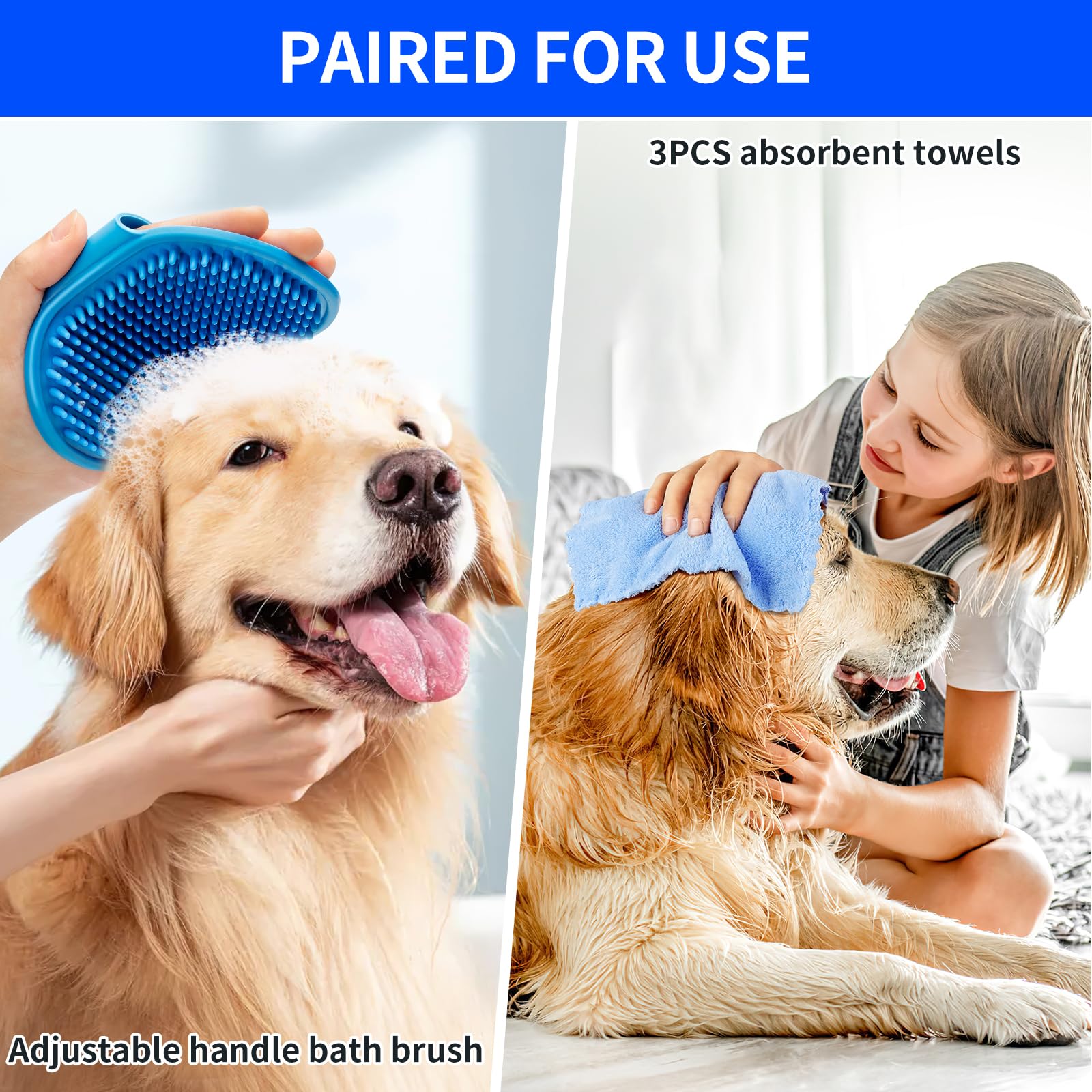 Dog Paw Cleaner For Dogs, (With 3Pcs Absorbent Towels & Adjustable Bath Brush) Dog Paw Washer, Pet Foot Cleaner (Deep Blue, Smal