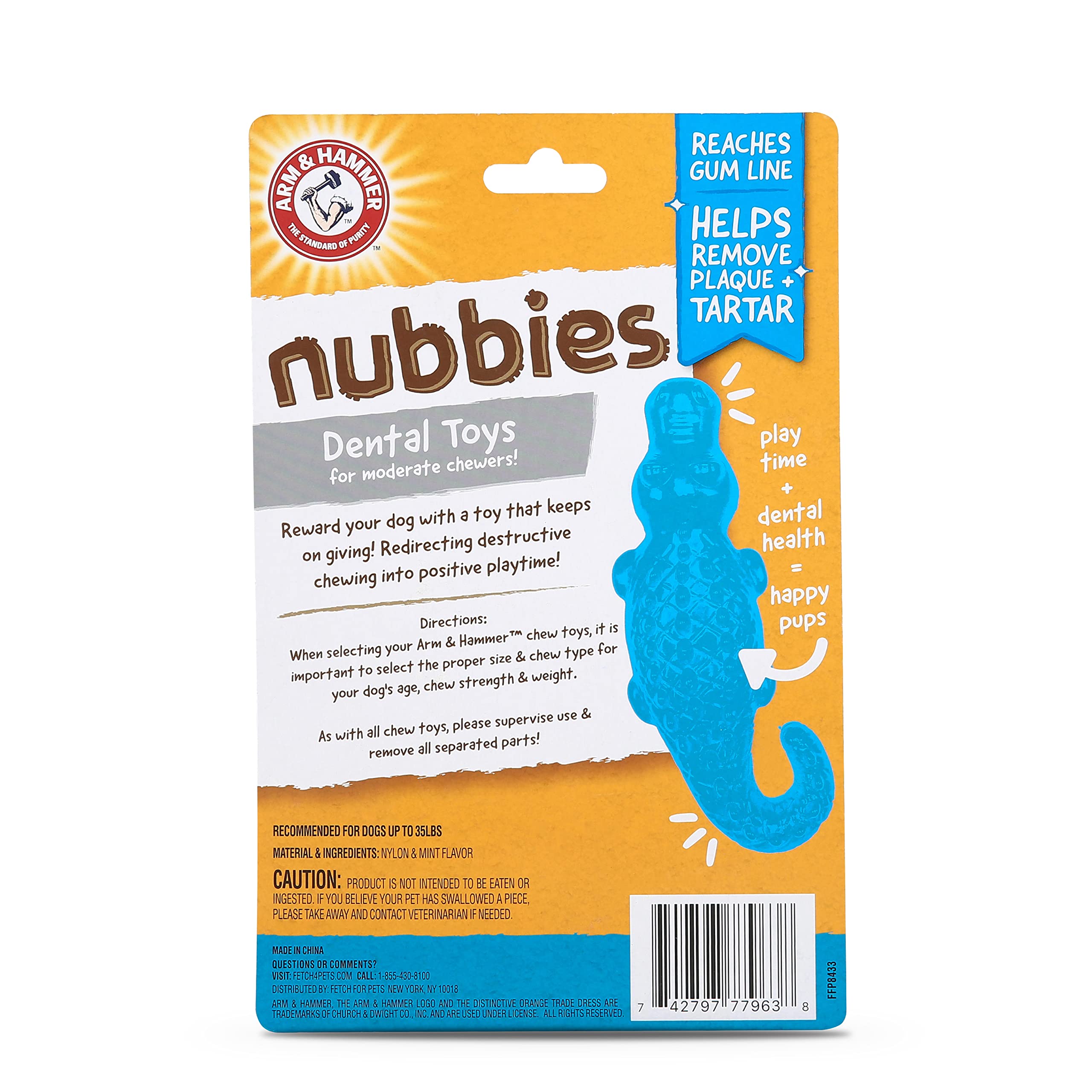 Arm & Hammer For Pets Nubbies Dental Toys Gator Dental Chew Toy For Dogs Best Dog Chew Toy For Moderate Chewers Reduces Plaque & Tartar Buildup Without Brushing, Gator (Pack Of 1)