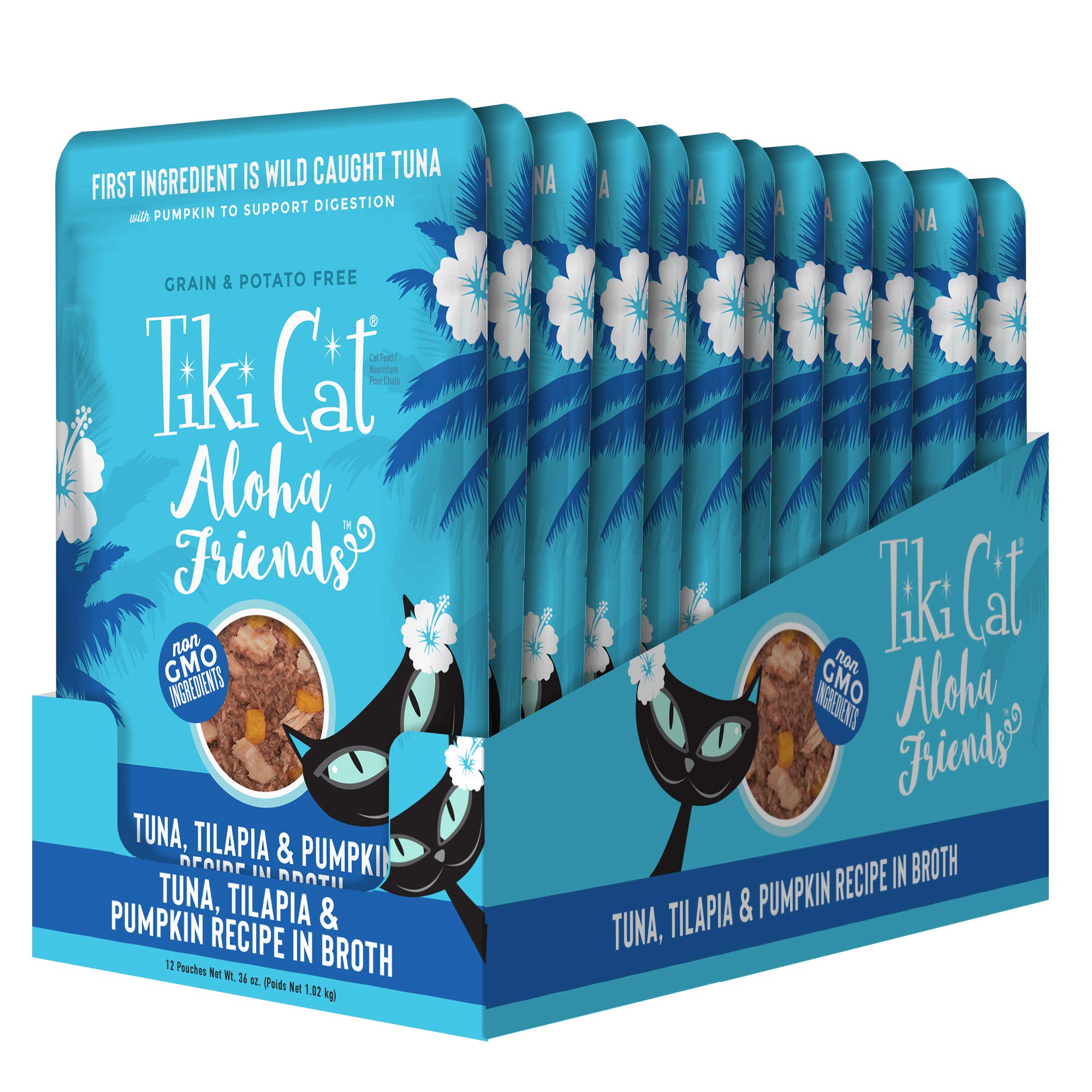 Tiki Cat Aloha Friends, Tuna, Tilapia & Pumpkin, Grain-Free & High Moisture, Wet Cat Food for All Life Stages 3 oz. Pouch (Pack