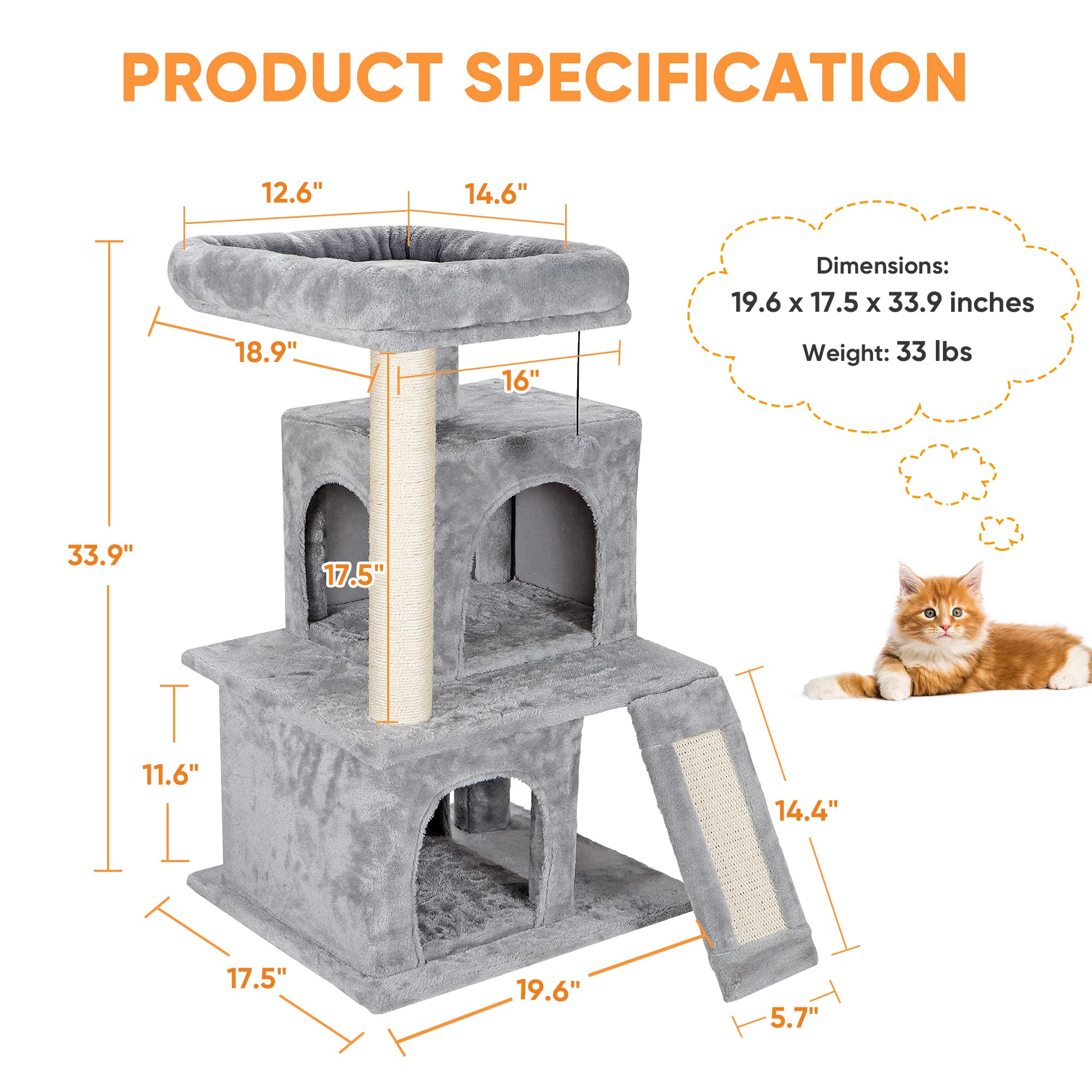 Nova Microdermabrasion Cat Tree For Indoor Cats Cat Tower Cat Scratching Post 34 In Cat Condo Ultra Soft Plush Covering Cat Furniture For Kittens Pet Play House