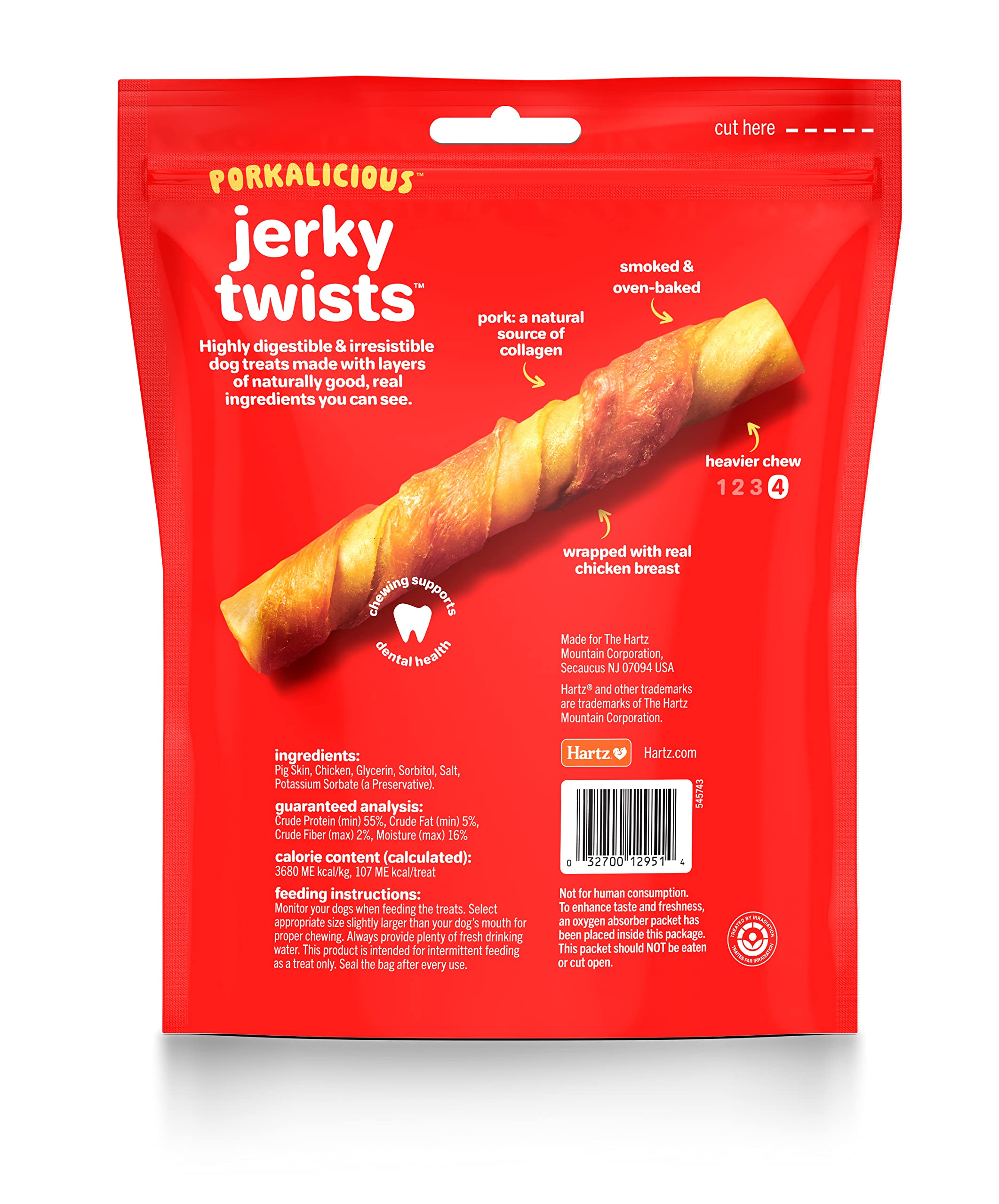 Hartz Oinkies Jerky Twists with Naturally Smoked Pork & Real Chicken Breast Dog Treats, Highly Digestible Long Lasting Dog Chews