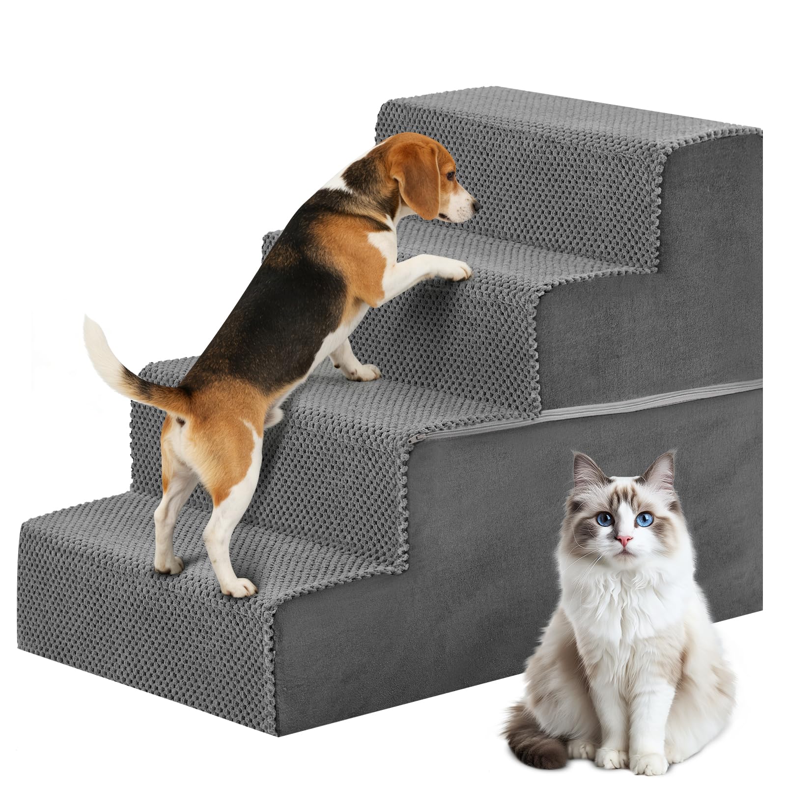 DUMOS Dog Stairs for Small and Medium Dogs, 4-Step Pet Steps with High-Density Foam, Indoor Non-Slip Pet Ramp for Puppy and Olde