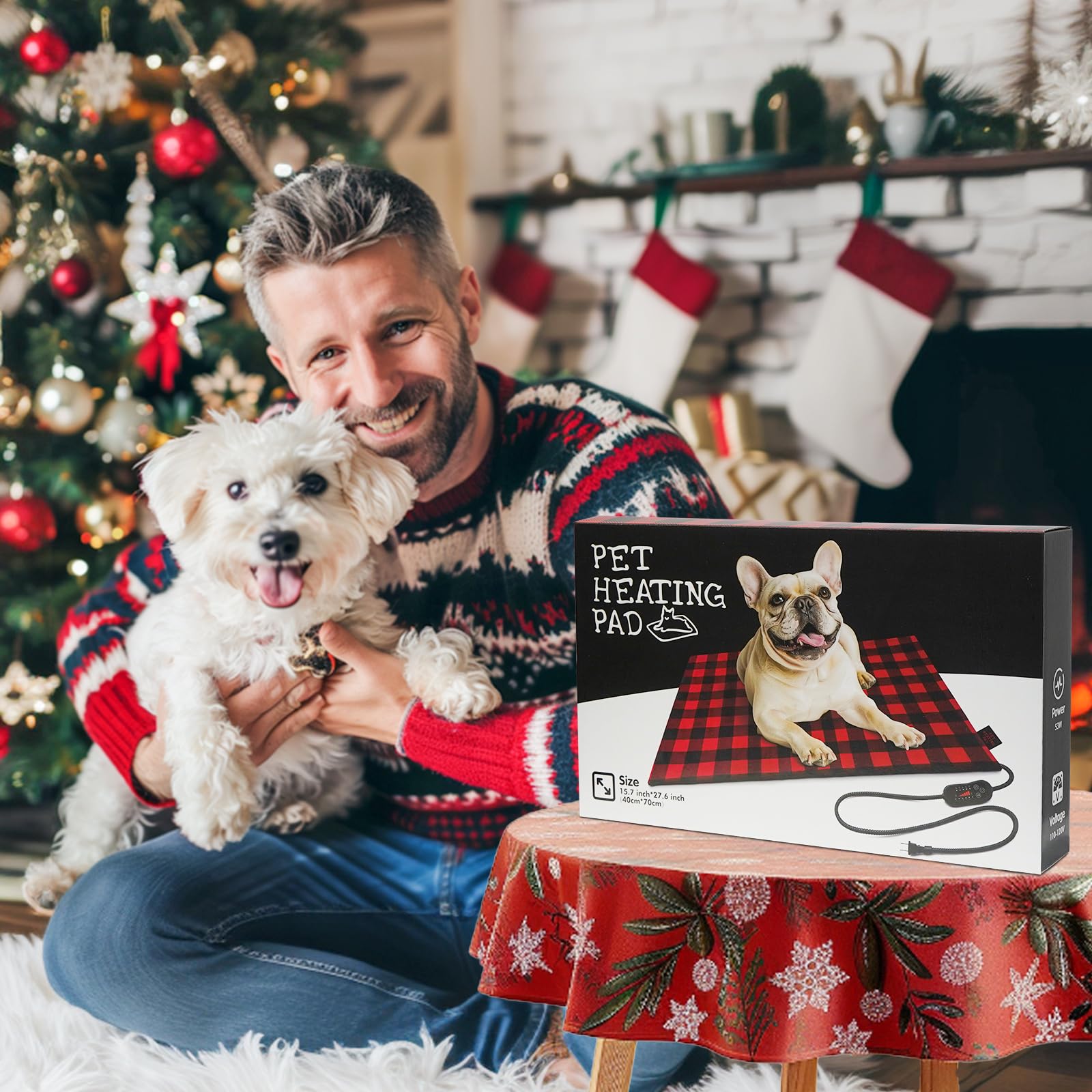 Pet Heating Pad, Adjustable Temperature Heated Dog Bed With Timer, Outdoor Waterproof Heated Pad With Anti-Chew Cord, Overheat P