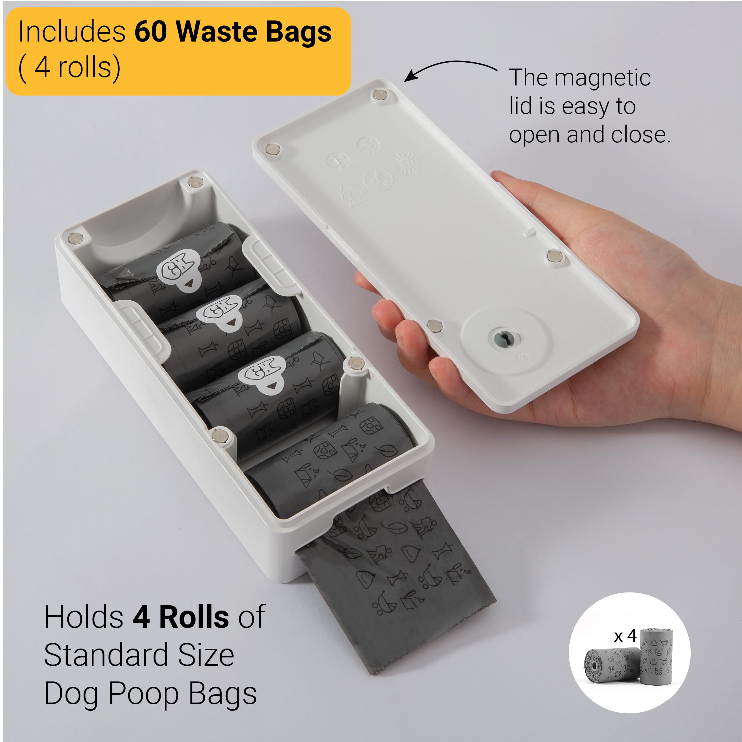 Svd.Pet Dog Poop Bag Dispenser With 60 Bags, Wall Mount Waste Bag Dispenser, Holds 4 Rolls Of Waste Bags, Indoor/Outdoor Wall Mo