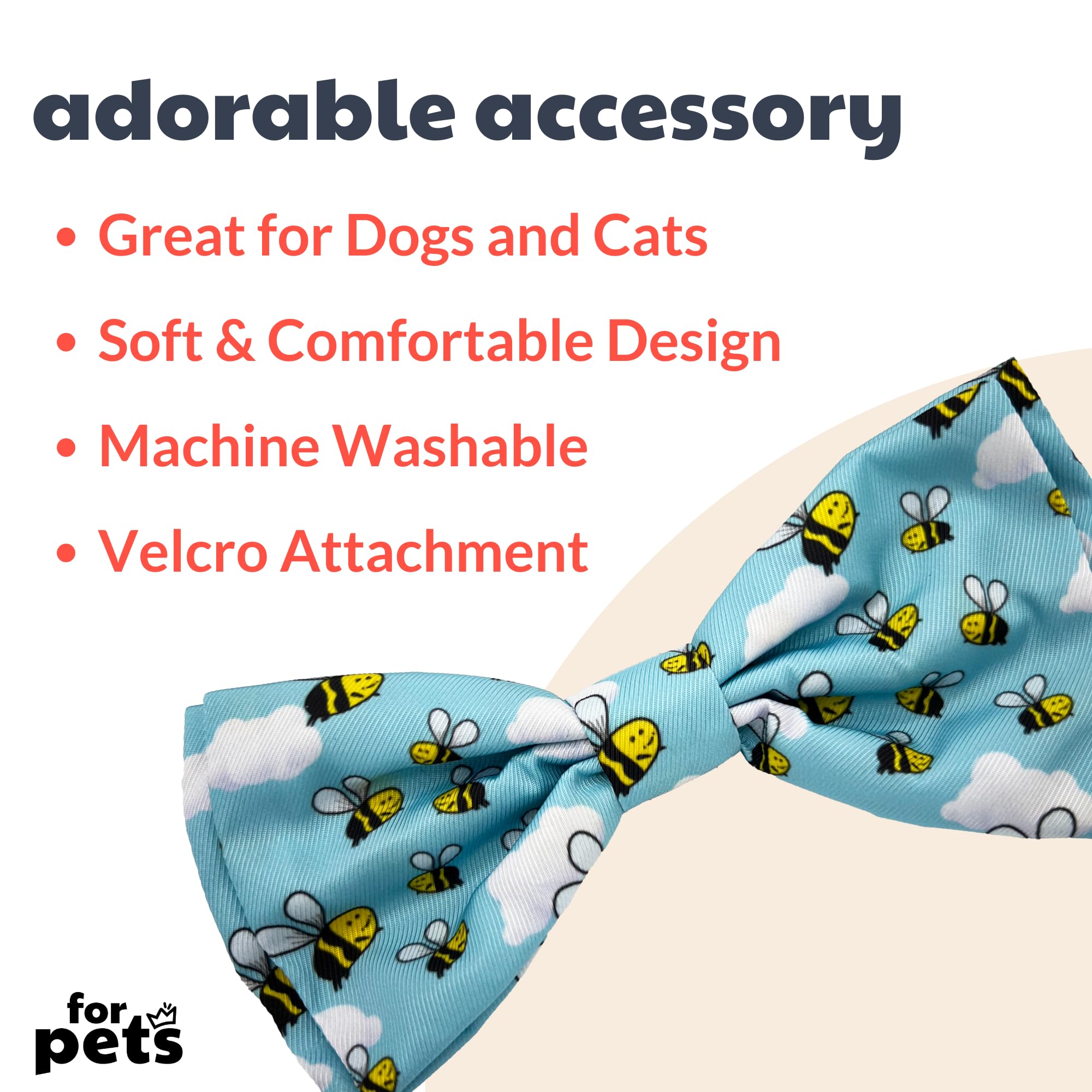 Huxley & Kent Bow Tie For Pets - Busy Bees (Small) - Bow Tie Collar Attachment - Fun Bow Ties For Dogs & Cats - Cute, Comfortabl
