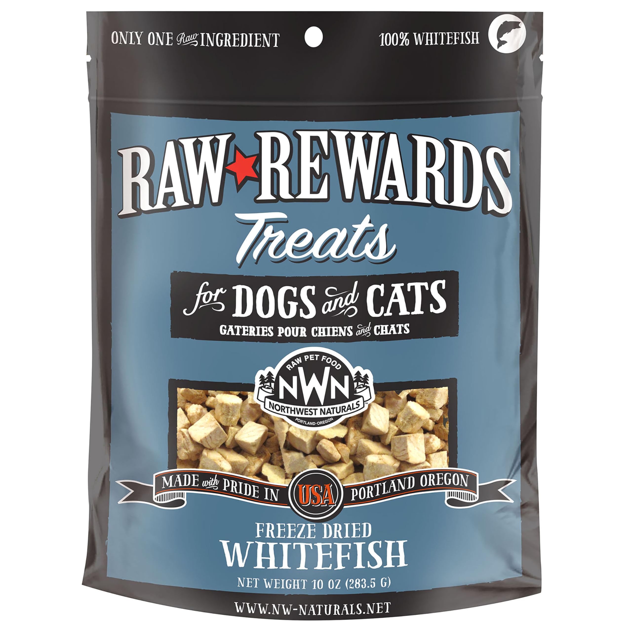 Northwest Naturals Raw Rewards Freeze-Dried Whitefish Treats for Dogs and Cats - Bite-Sized Pieces - Healthy, 1 Ingredient, Huma