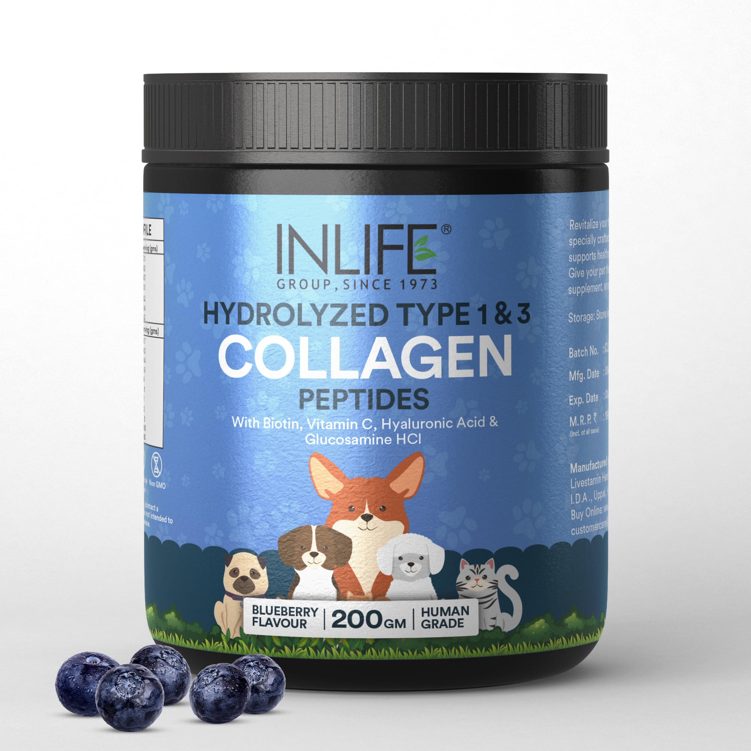 Inlife Collagen For Dogs & Cats | Hydrolysed Collagen Powder | Clinically Proven Ingredient With Biotin, Vitamin C, Hyaluronic A