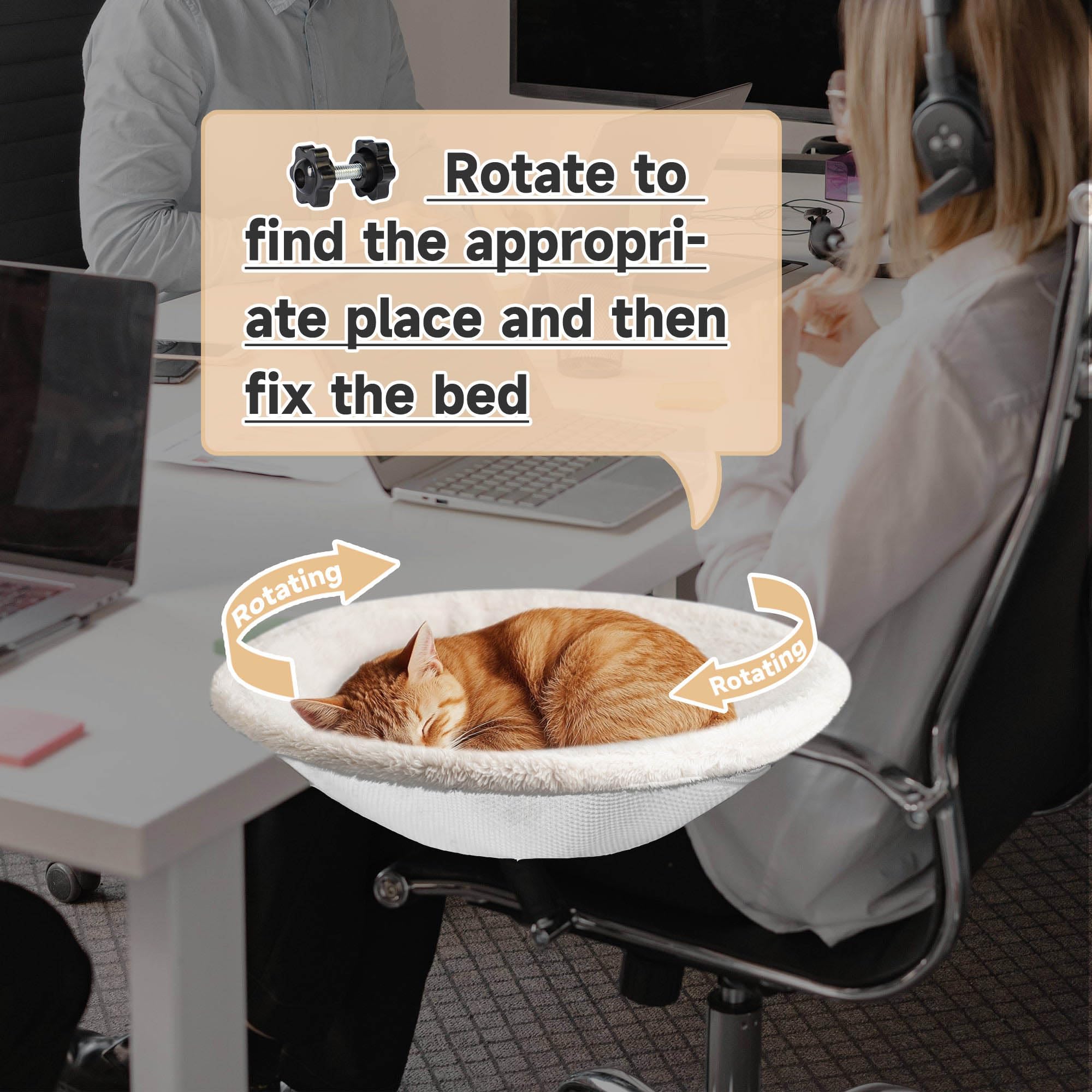 Cat Desk Bed, Durable Cat Desk Perch For Indoor Cats, Washable Table Nest Bed, Hammock Easy To Install (White)