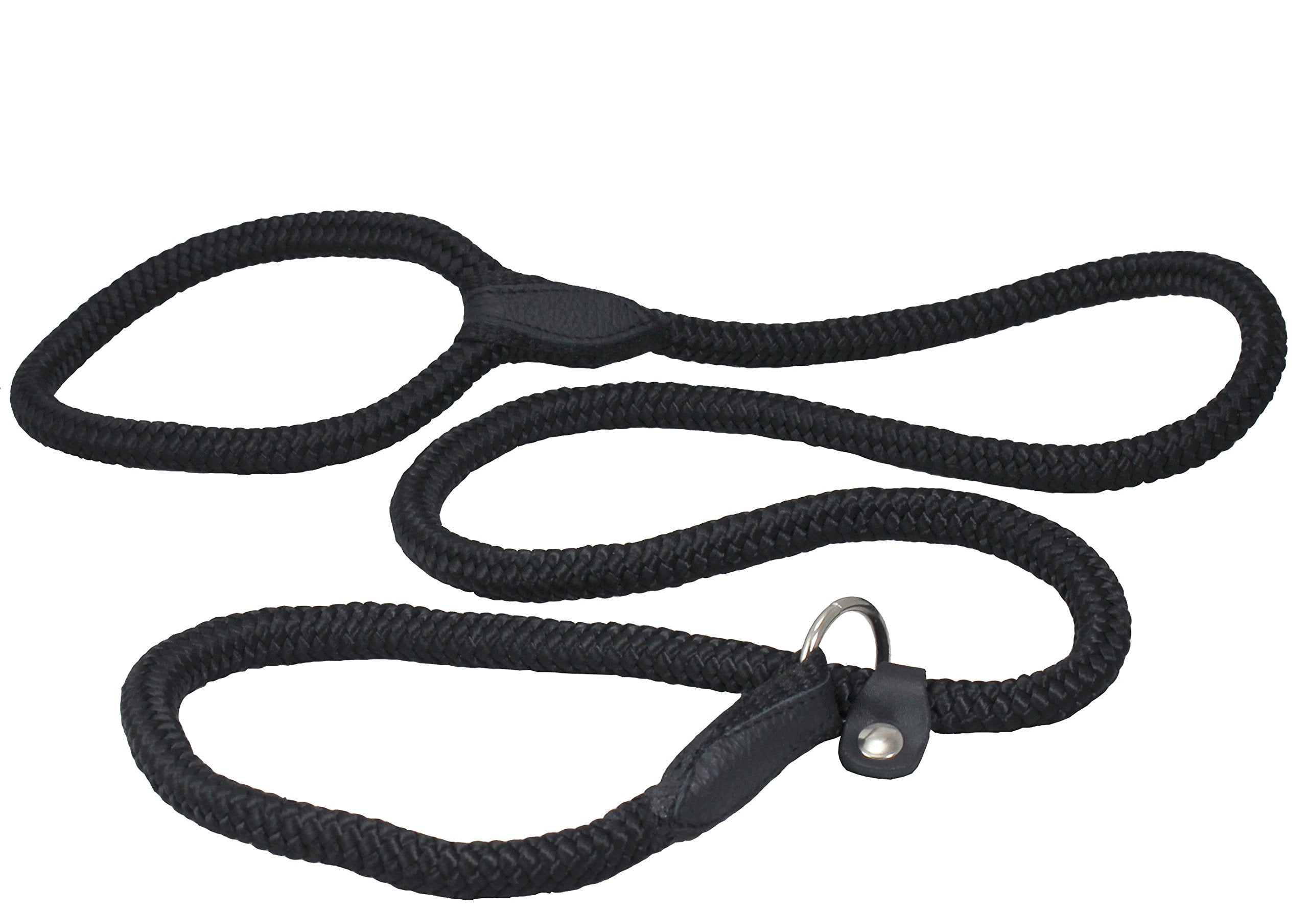 Dogs My Love Nylon Rope Slip Dog Lead Adjustable Collar And Leash 6Ft Long (Large: 0.4' (10Mm), Black)