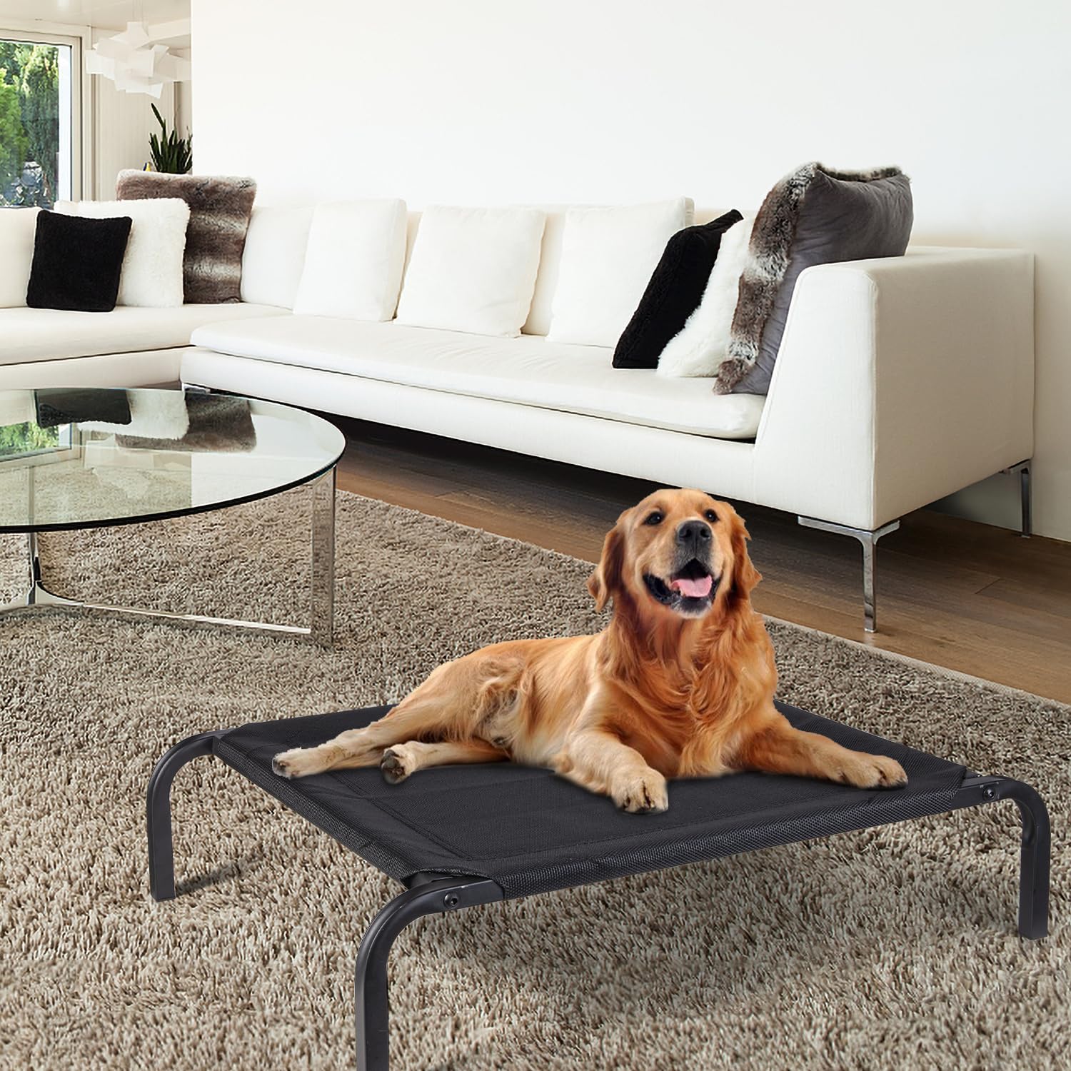 Elevated Outdoor Dog Bed, Dog Cot Bed Waterproof, Portable Indoor & Outdoor Pet Hammock Bed, Frame With Washable, Breathable, Du