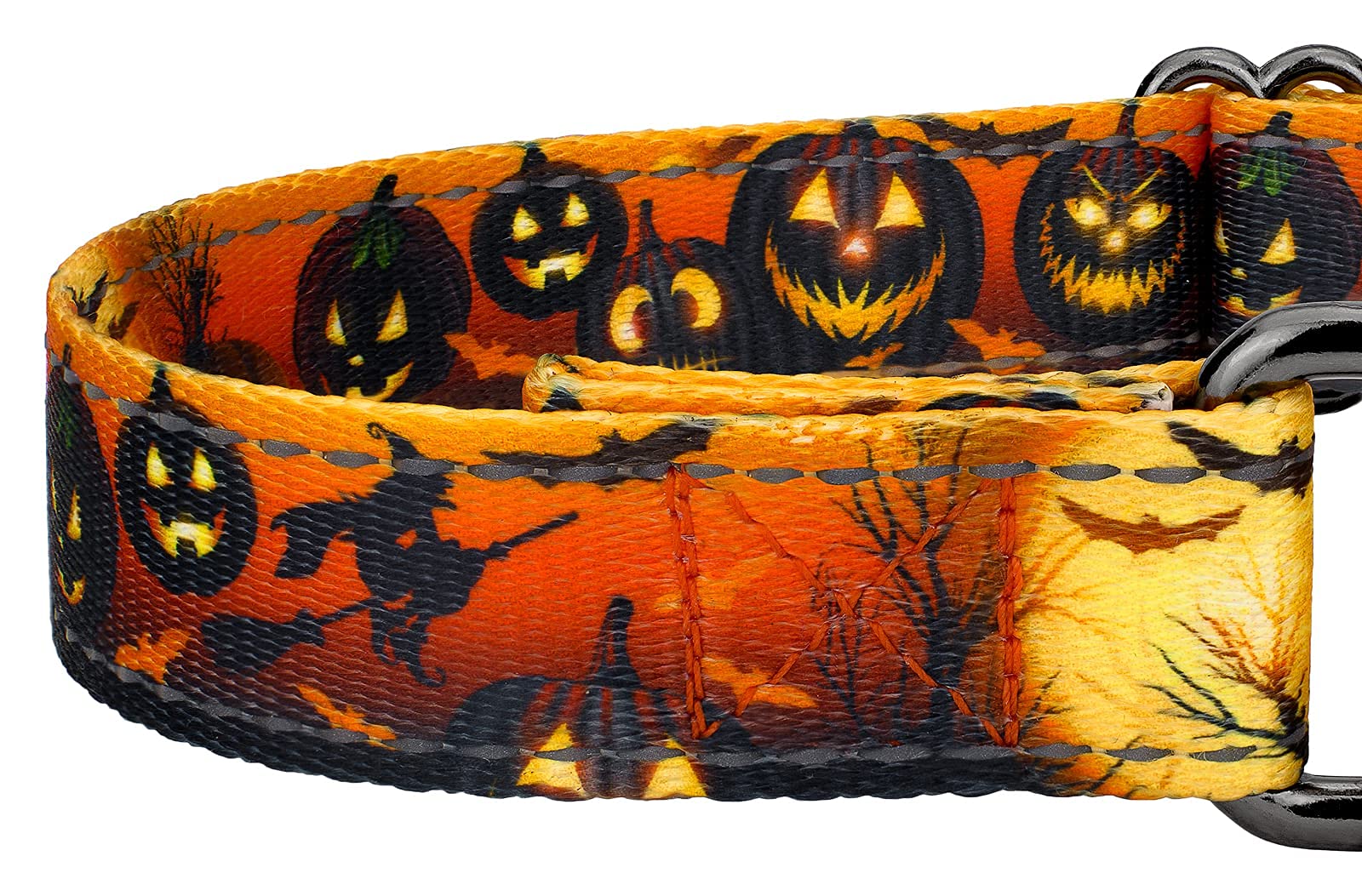 Country Brook Petz - Country Brook Petz - Midnight Fright Reflective Gunmetal Martingale Dog Collar Collection With 12 Night Saf