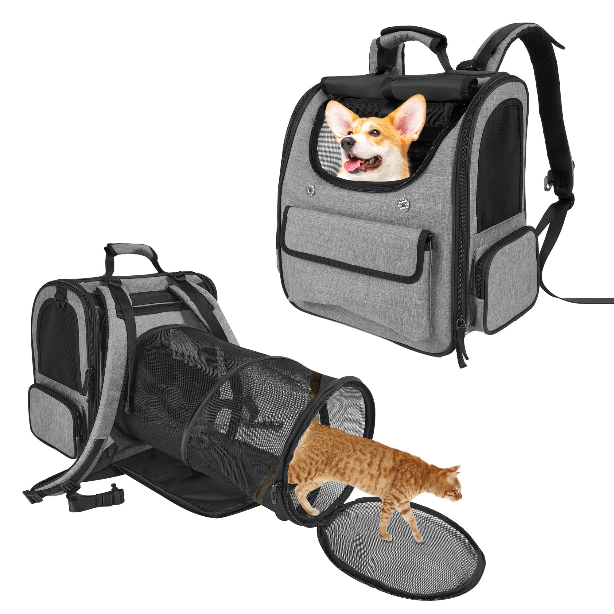 Cat Carrier Backpack for Large Cats Pet Backpack Carrier for Small Dogs, Expandable Cat Backpack Up to 15 Lbs, Foldable Cat Carr