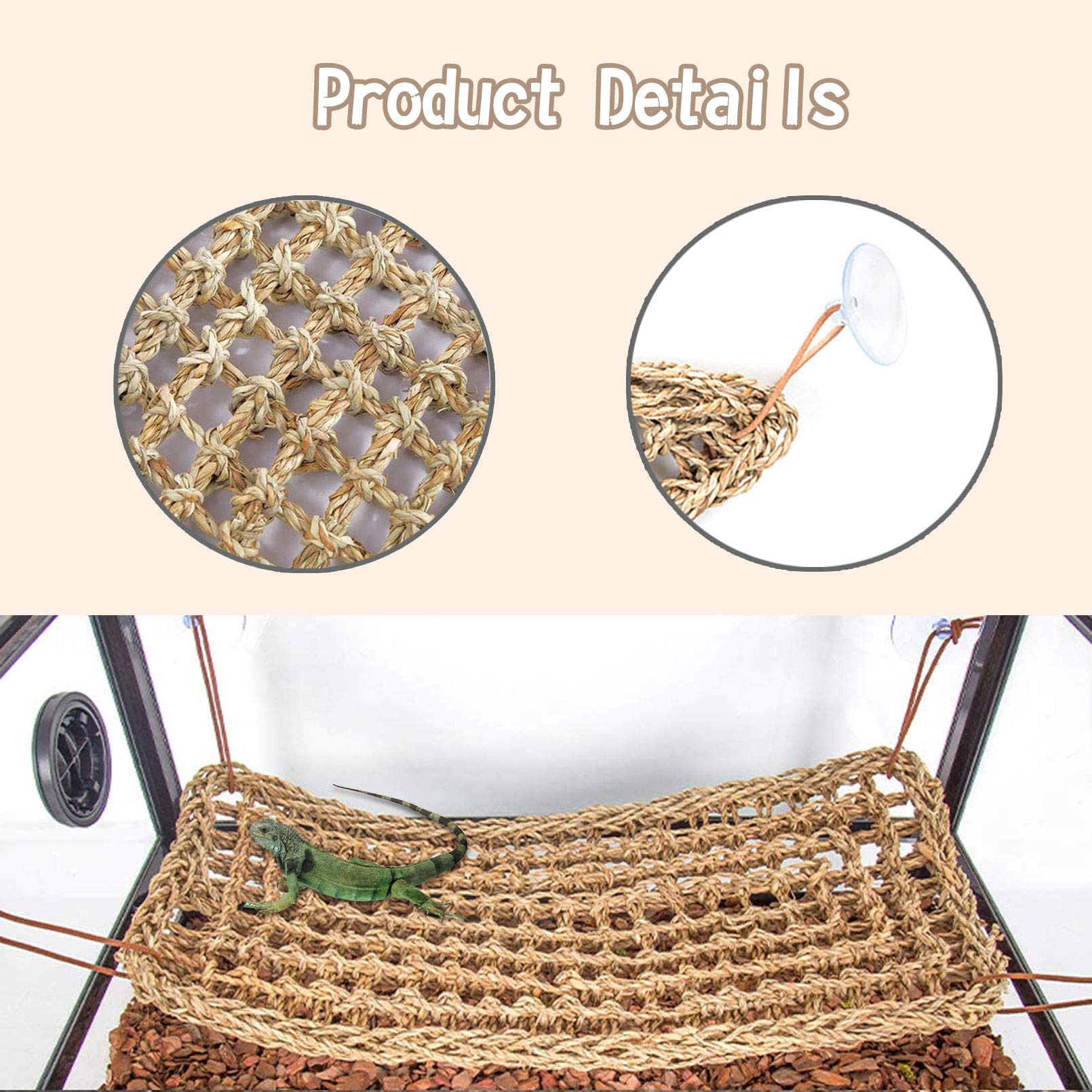 Pinvnby Bearded Dragon Hammock Lizard Natural Seagrass Habitat Reptile Tank Accessories Jungle Climber Vines Flexible Leaves Decor For Climbing Chameleon Hermit Crabs Gecko Snakes