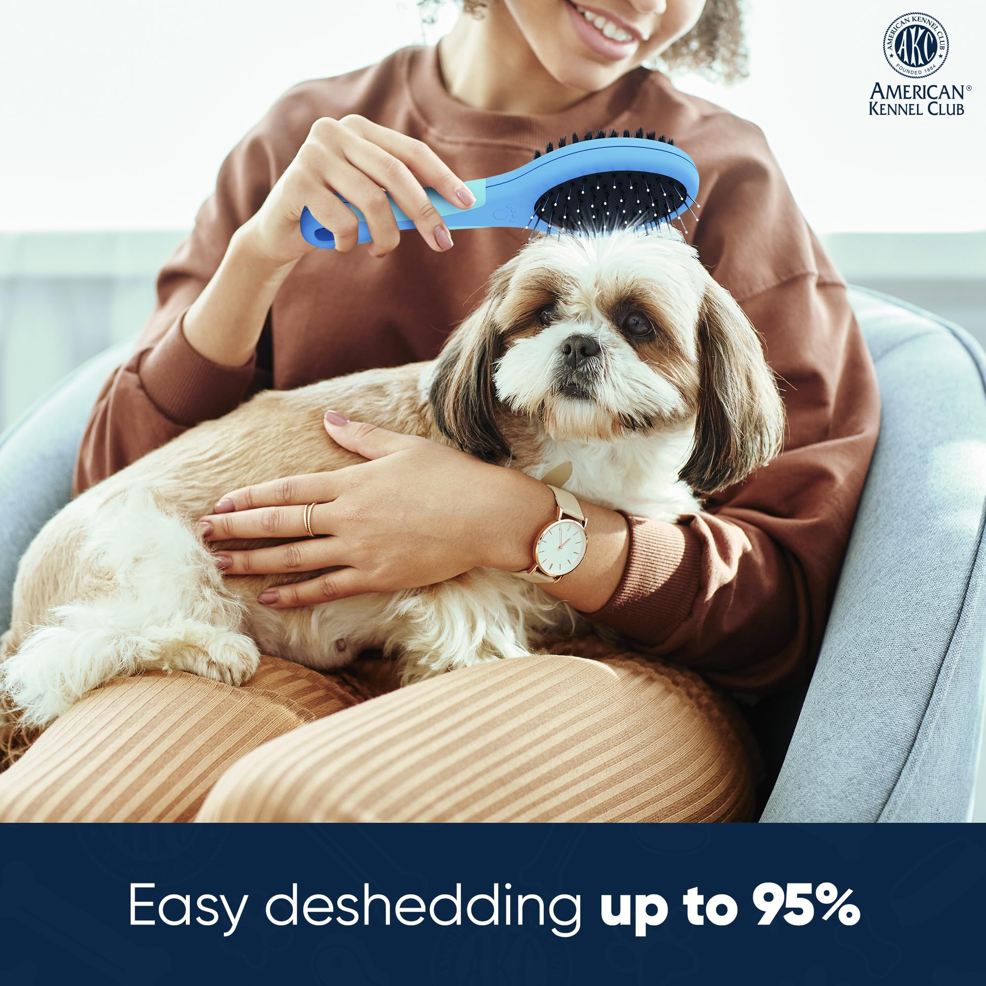 American Kennel Club Akc Pet Grooming Brush For Dogs And Cats - 2-In-1 Deshedding And Detangling Brush With Dense Nylon Bristles