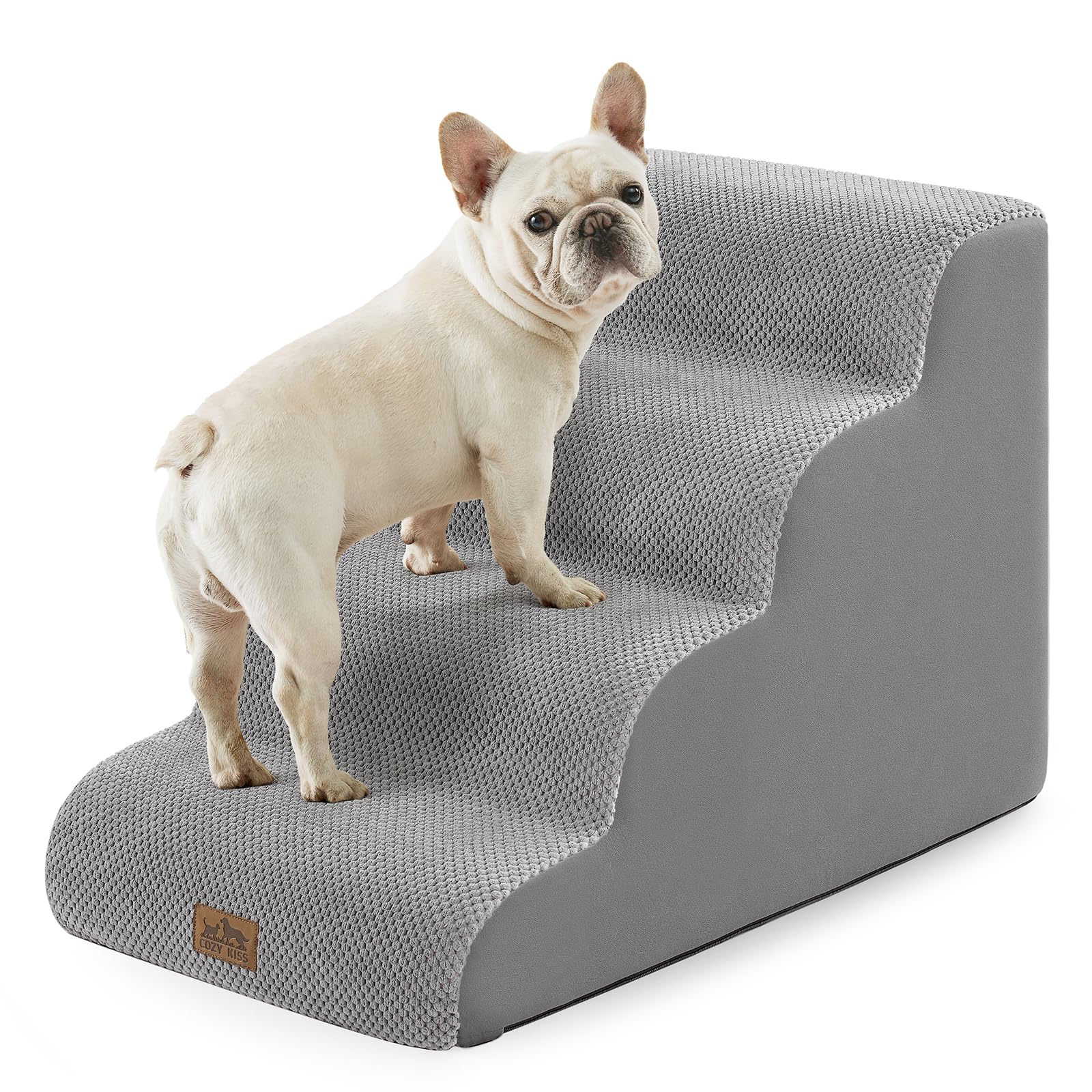 COZY KISS Dog Stairs for Small Dog 19.7 H, Pet Step for Puppy, Older Cat, Curved Ramp for High Bed or Car, Stairs with High Dens