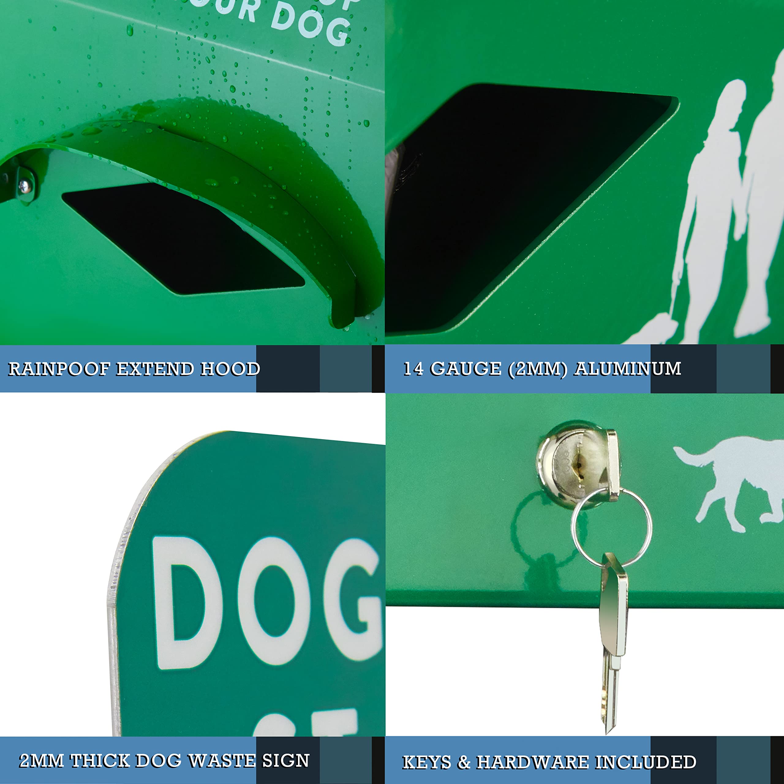 Aluminum Outdoor Dog Bag Dispenser With Pick Up After Your Dog Sign - Wall Mounted Poop Bag Dispenser For Pet Waste -Included Lo