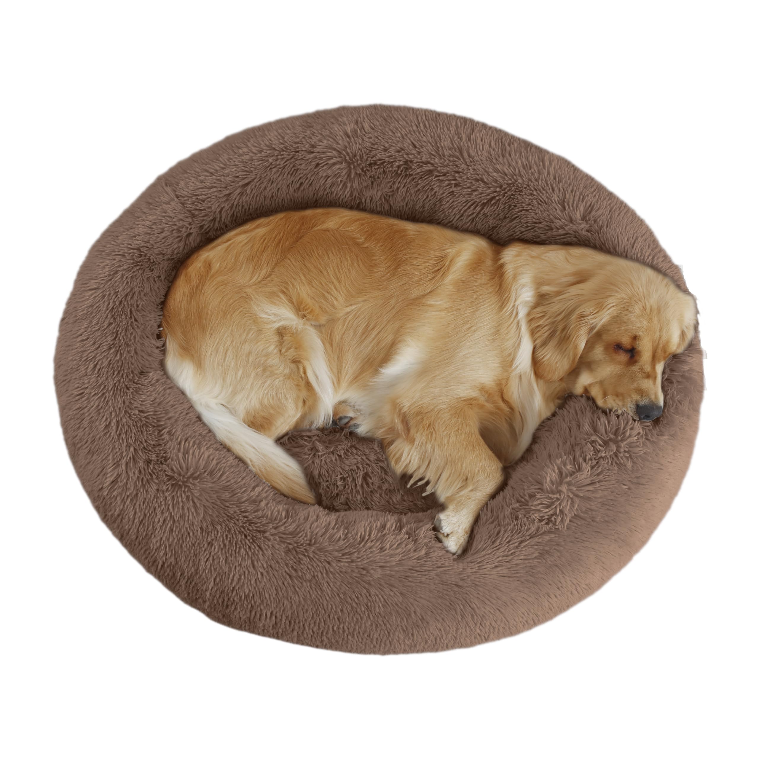 Bunlitent 39'' Inch Calming Dog Bed, Plush Anti-Anxiety Donut Dog Bed For Medium Large Dogs, Warming Cozy Soft Cute Round Washab