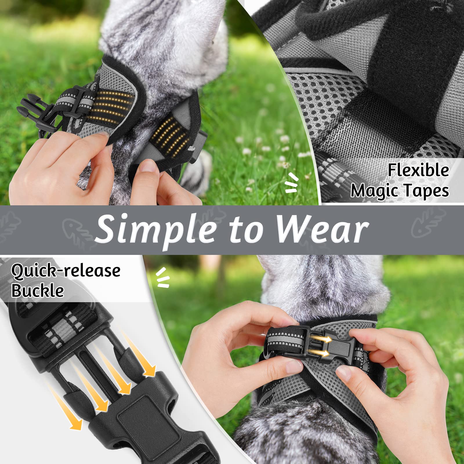 Rabbitgoo Cat Harness And Leash Set For Walking Escape Proof, Adjustable Soft Kittens Vest With Reflective Strip For Cats, Comfortable Outdoor Vest, Grey, S
