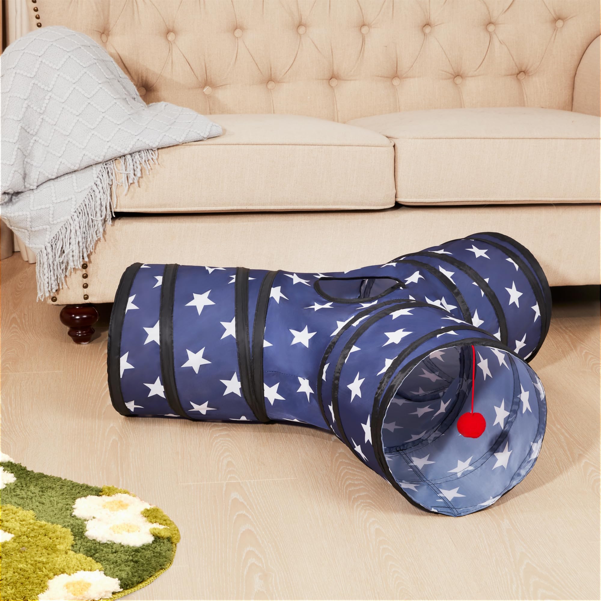 Tempcore Pet Cat Tunnel Tube Cat Toys 3 Way Collapsible, Cat Tunnels For Indoor Cats,Kitty Tunnel Bored Cat Pet Toys Peek Hole Toy Ball Cat, Puppy, Kitty, Kitten, Rabbit Pentagram