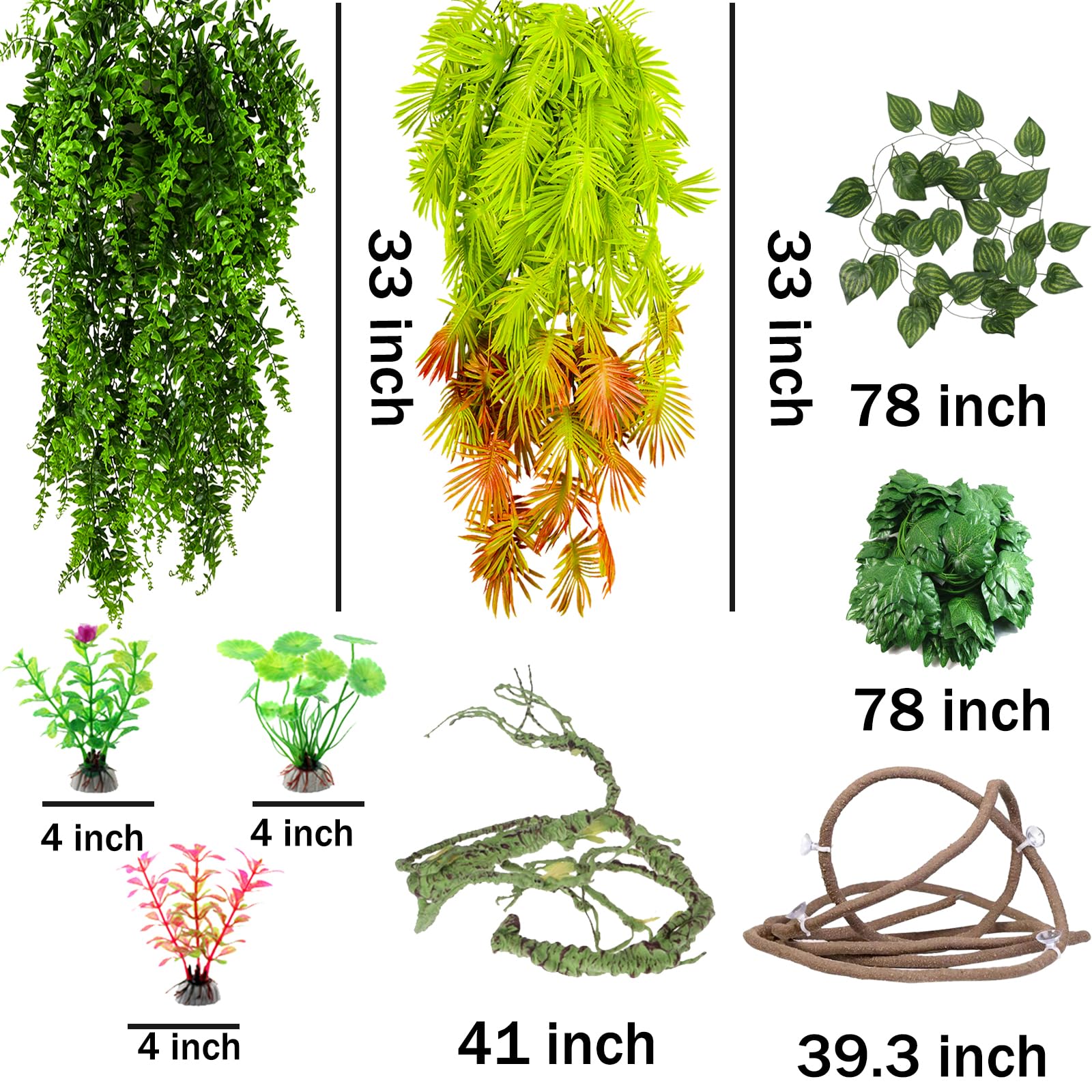 Runania 9 Pieces Reptile Vines Plants, Leopard Gecko Tank Accessories Terrarium Jungle Climbing Vines Hanging Plants With Suction Cups For Bearded Dragon Leopard Gecko Lizard Snake Chameleon