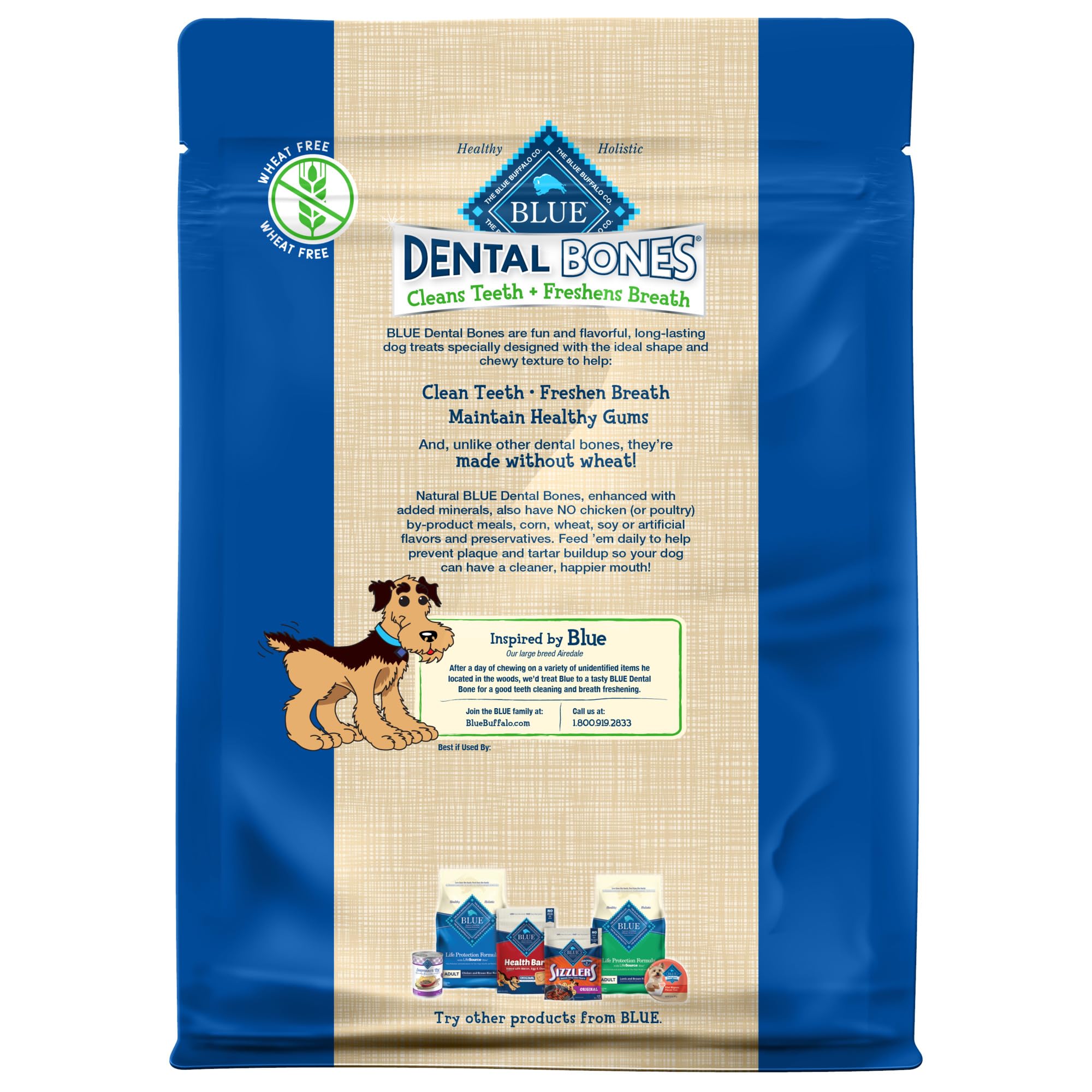 Blue Buffalo Dental Bones Mini Natural Dental Chew Dog Treats, (5-15 lbs) 27-oz Bag Value Pack
