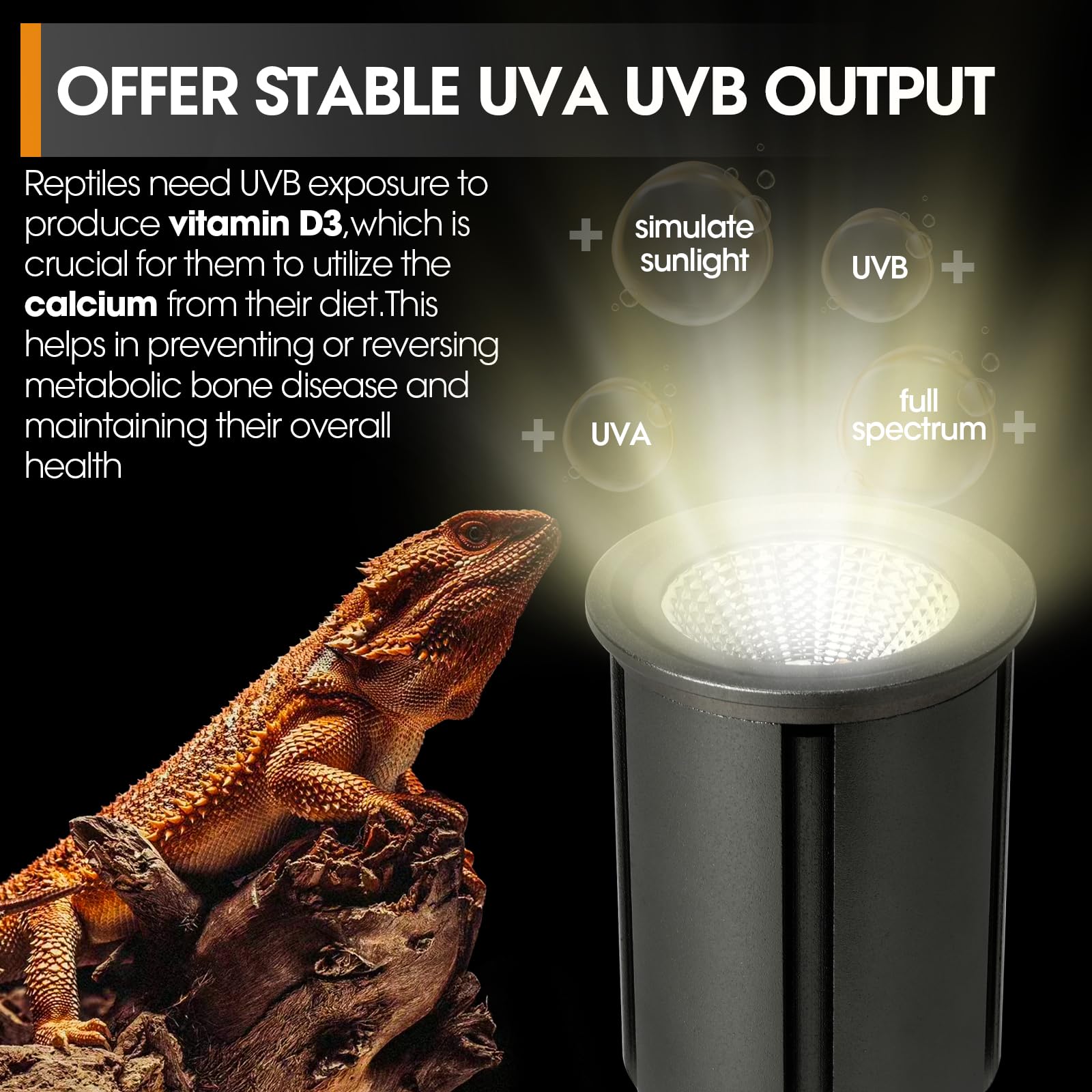 Geekoit Premium Uvb Reptile Light Full Spectrum For Optimal Calcium Metabolism,Desert 10.0 Bulb 3W Uva Uvb Ideal For Desert-Dwel