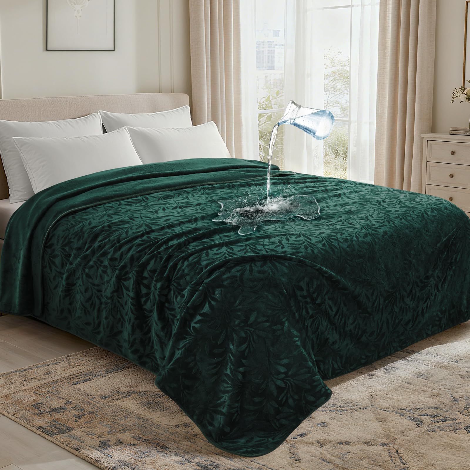LOOBANI Waterproof King Size Blanket: Soft Flannel Water Proof Bed Blanket 85x108 with a Storage Bag, Stain & Leak Proof King Th
