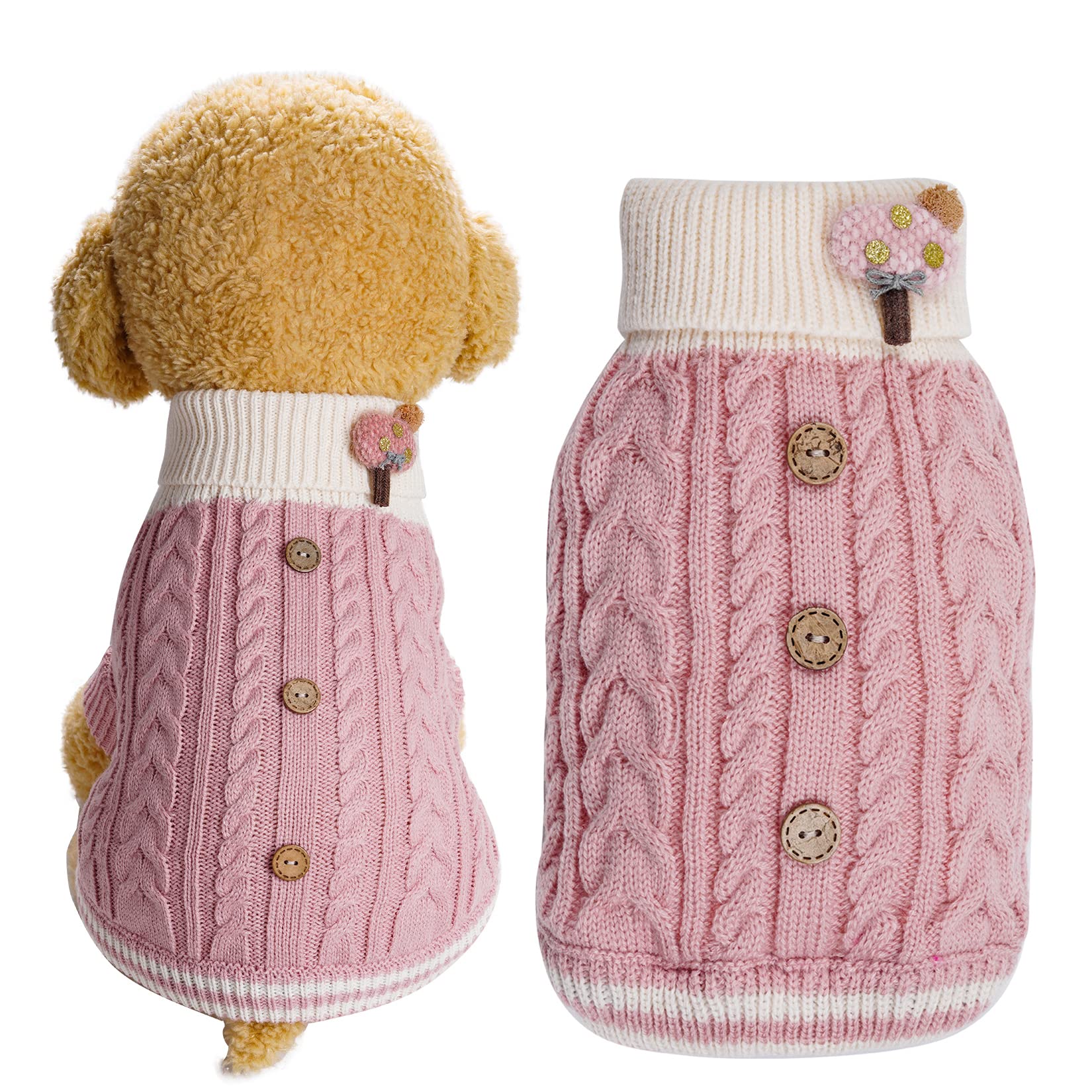 Topbuti Dog Sweater Turtleneck Knitwear Doggie Pullover Sweater Doggy Winter Coat Warm Pet Clothes Puppy Holiday Clothing Button