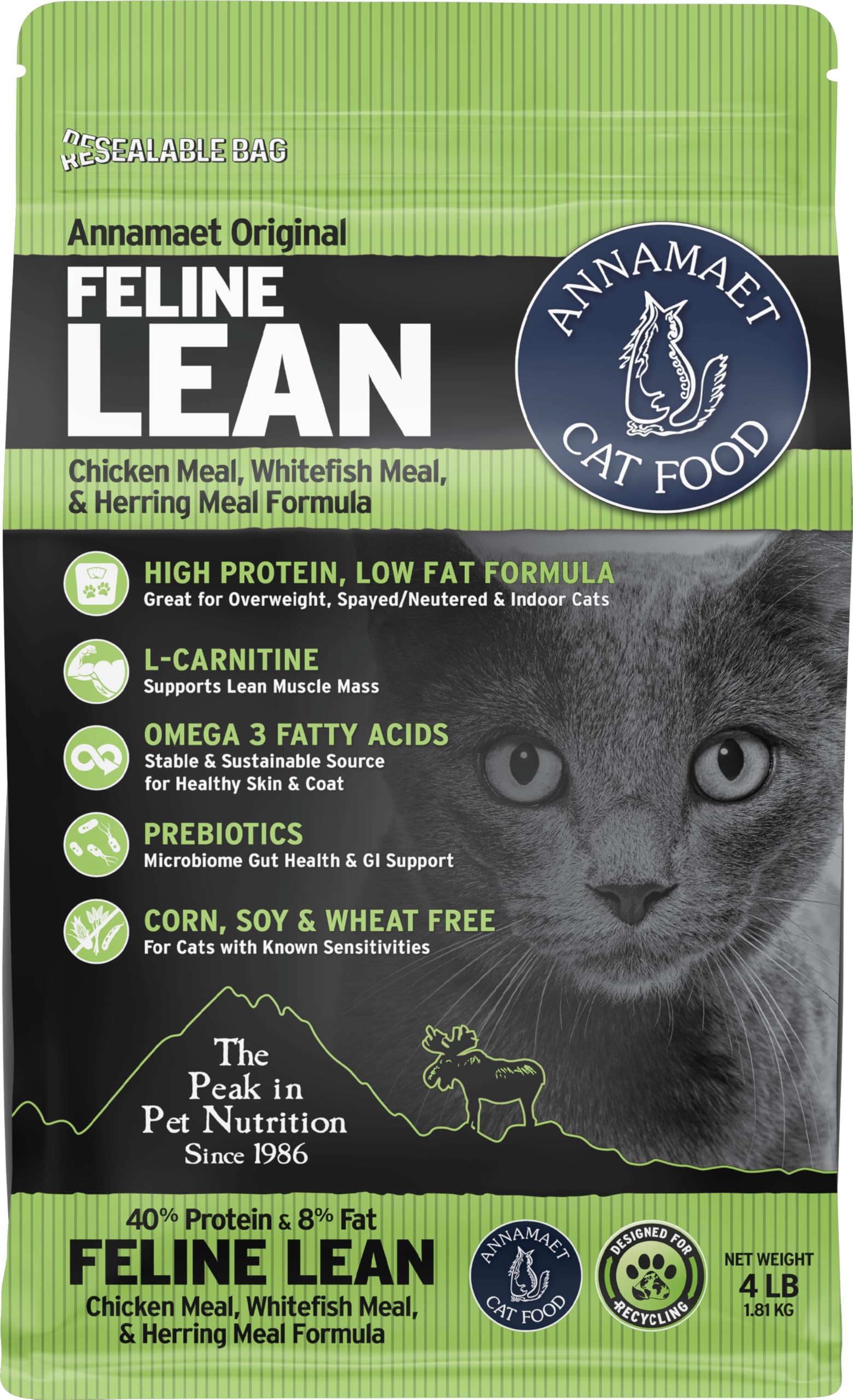 Annamaet Original Feline Lean Dry Cat Food, (Chicken, Whitefish & Herring), 4-lb Bag
