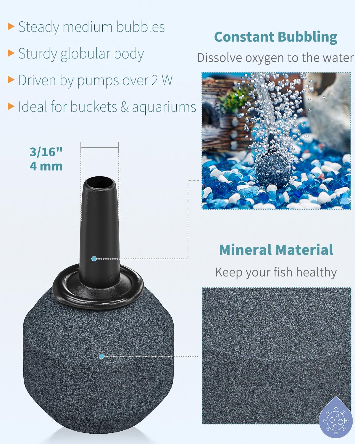 Pawfly Aquarium 0.8 Inch Air Stone Ball Bubble Diffuser Release Tool For Nano Air Pumps Small Buckets And Fish Tanks, 10 Pack