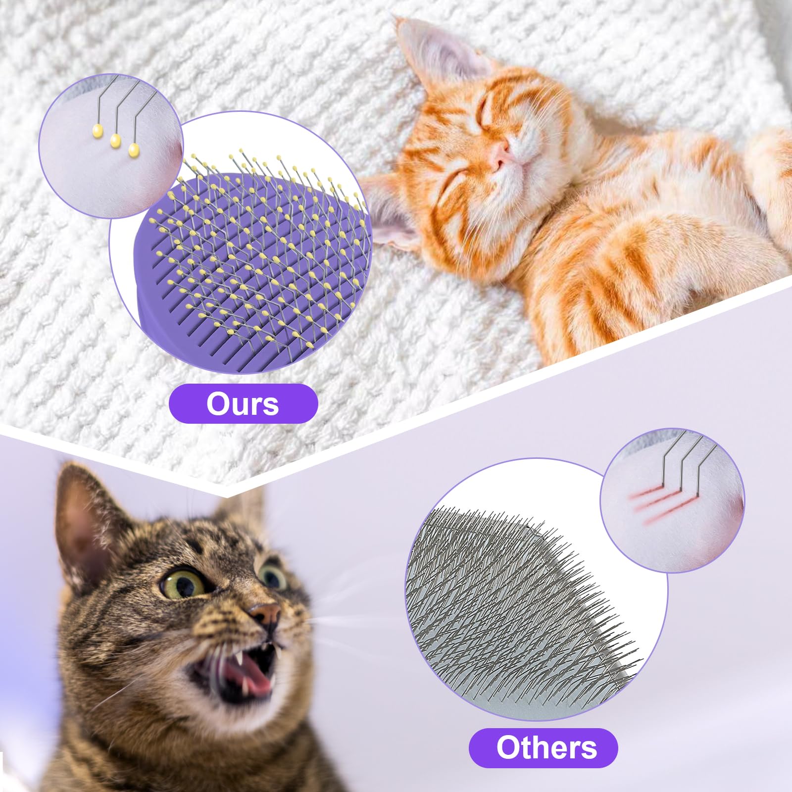 Cat Brush For Grooming And Shedding, Self-Cleaning Silicone Brush For Short And Long Haired Cats, Cat Gifts For Pet Lovers (Purp