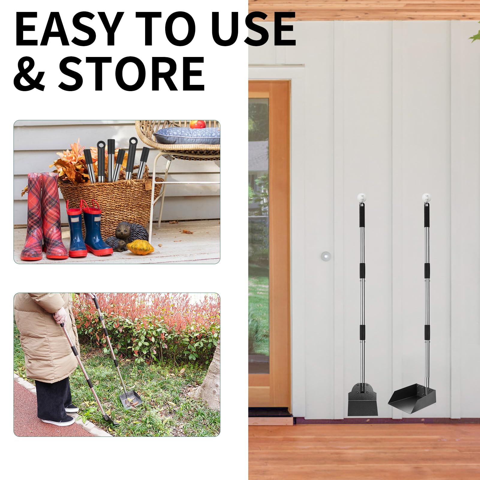 Scenereal Dog Pooper Scooper For Yard - Tray & Spade Set, Metal Poop Scooper For Large Medium Small Dogs, Pet Waste Removal Scoop With No Bending Detachable Handle For Outdoor Grass, Dirt Or Gravel