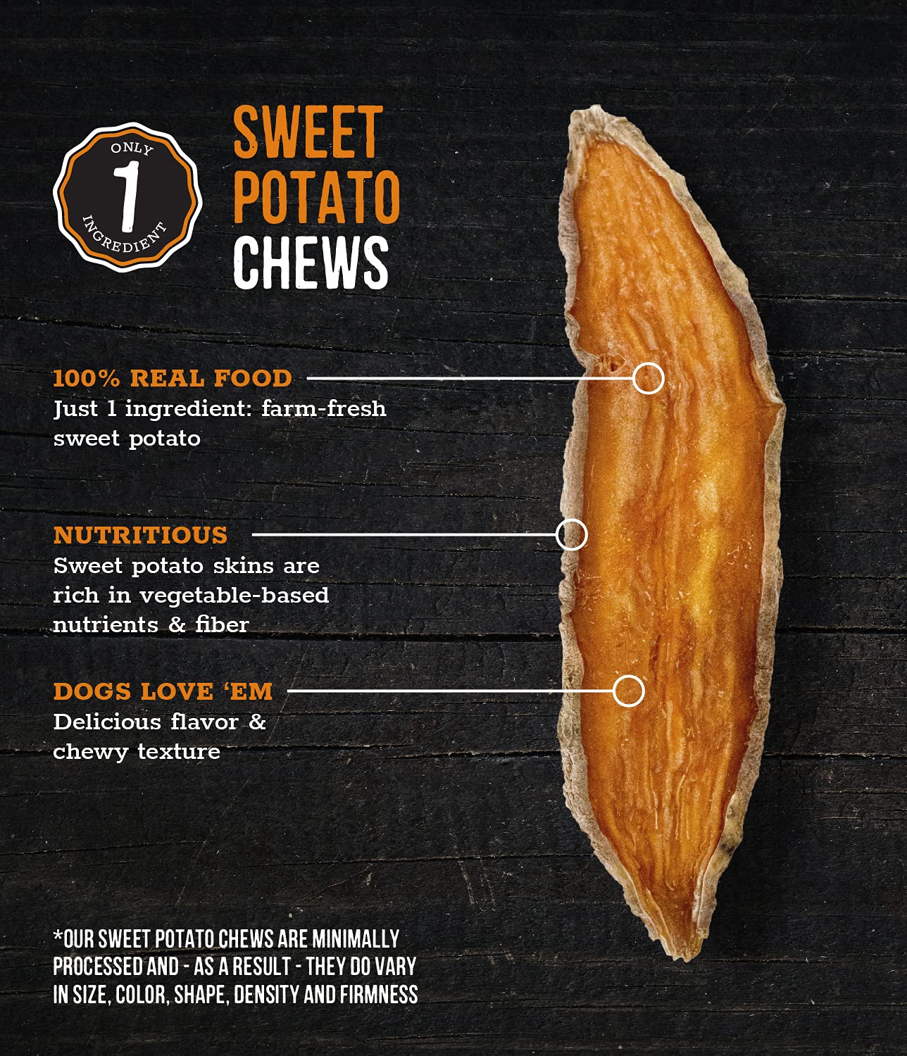 Wholesome Pride Sweet Potato Chews 100% All-Natural Single Ingredient Dog Treats, 8 oz