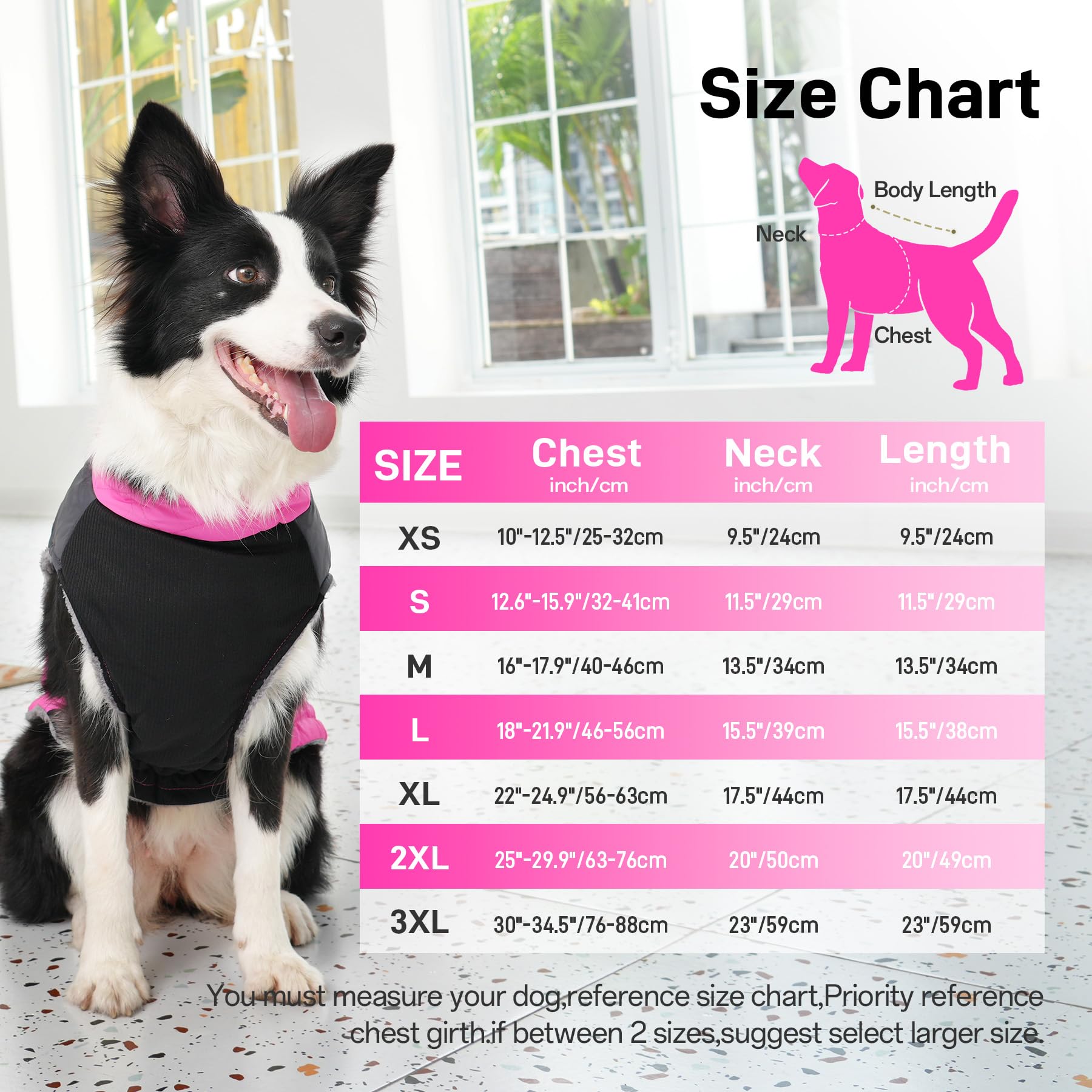 Joydaog Warm Fleece Dog Coats For Large Dogs,D-Rings Waterproof Puppy Jacket For Cold Winter,Pink Xxl