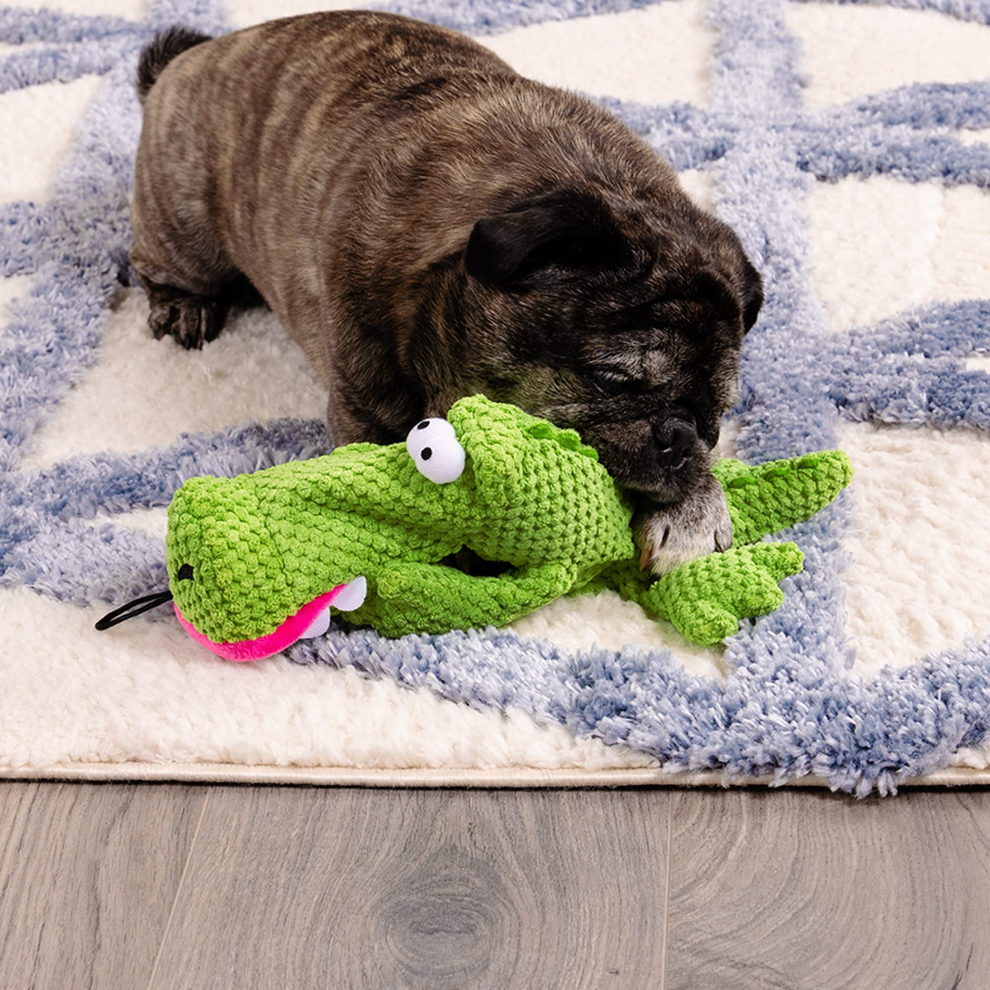 Trustypup Tough 'N Fun Checker Gator Squeaky Plush Dog Toy, Chew Guard Technology - Green, Large (71147)