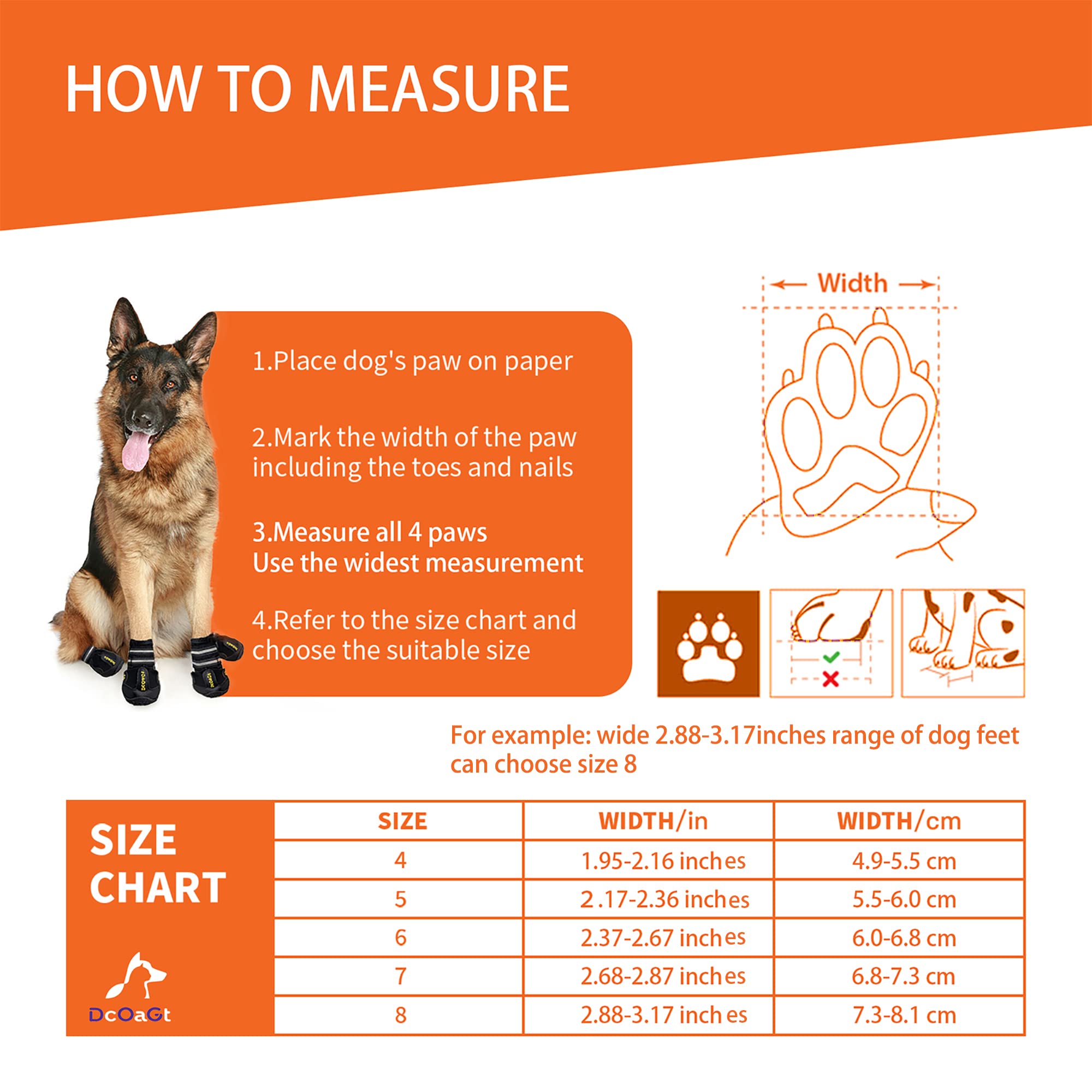 DcOaGt Dog Boots for Large Dogs, Waterproof Anti-Slip, Size 6, Black, Breathable Reflective Booties for Winter & Summer Outdoor Use