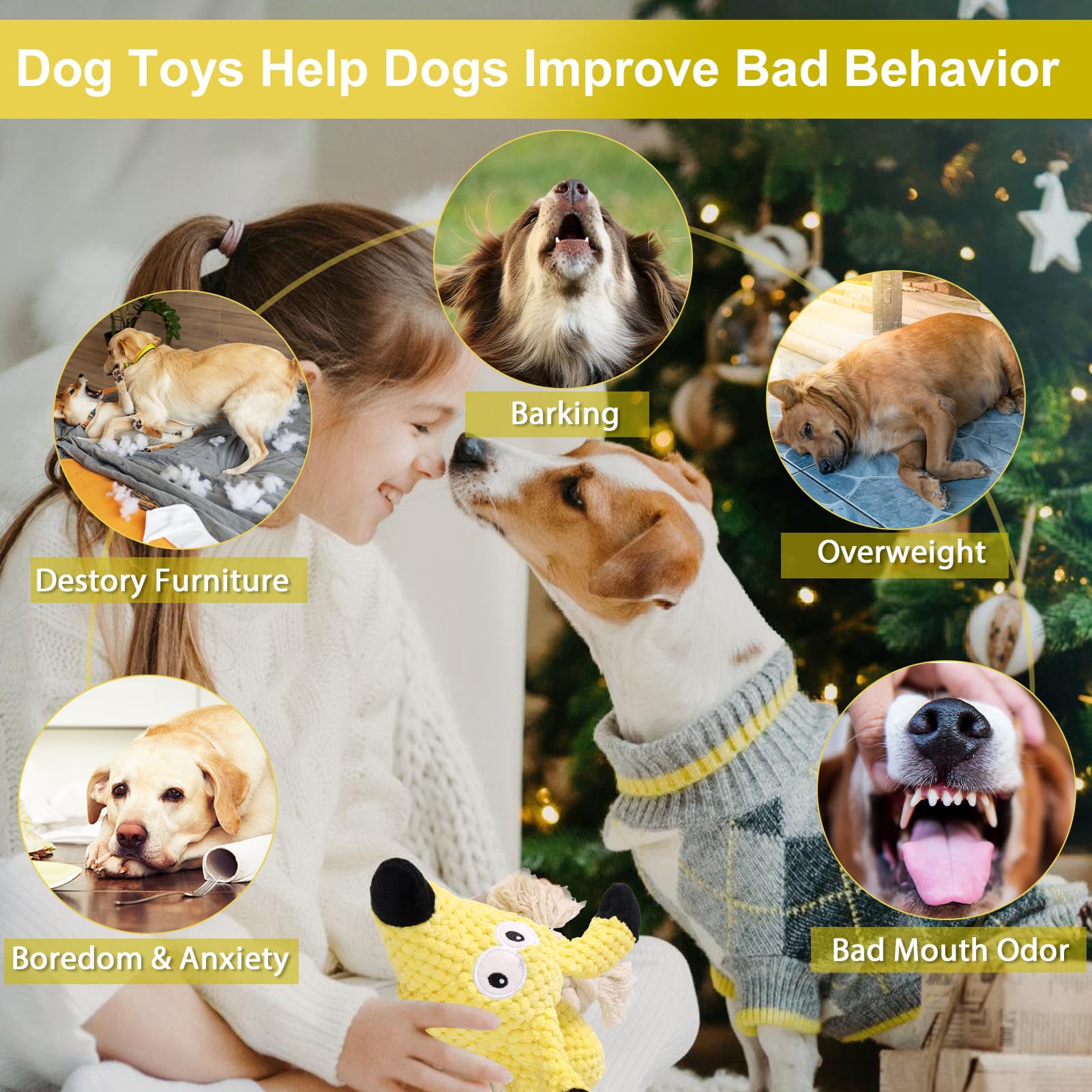 Letsmeet Squeaky Plush Dog Toys - Rope-Designed Interactive Dog Chew Toy for Large Dogs, Puppy Toys for Tug of War, Durable Pet