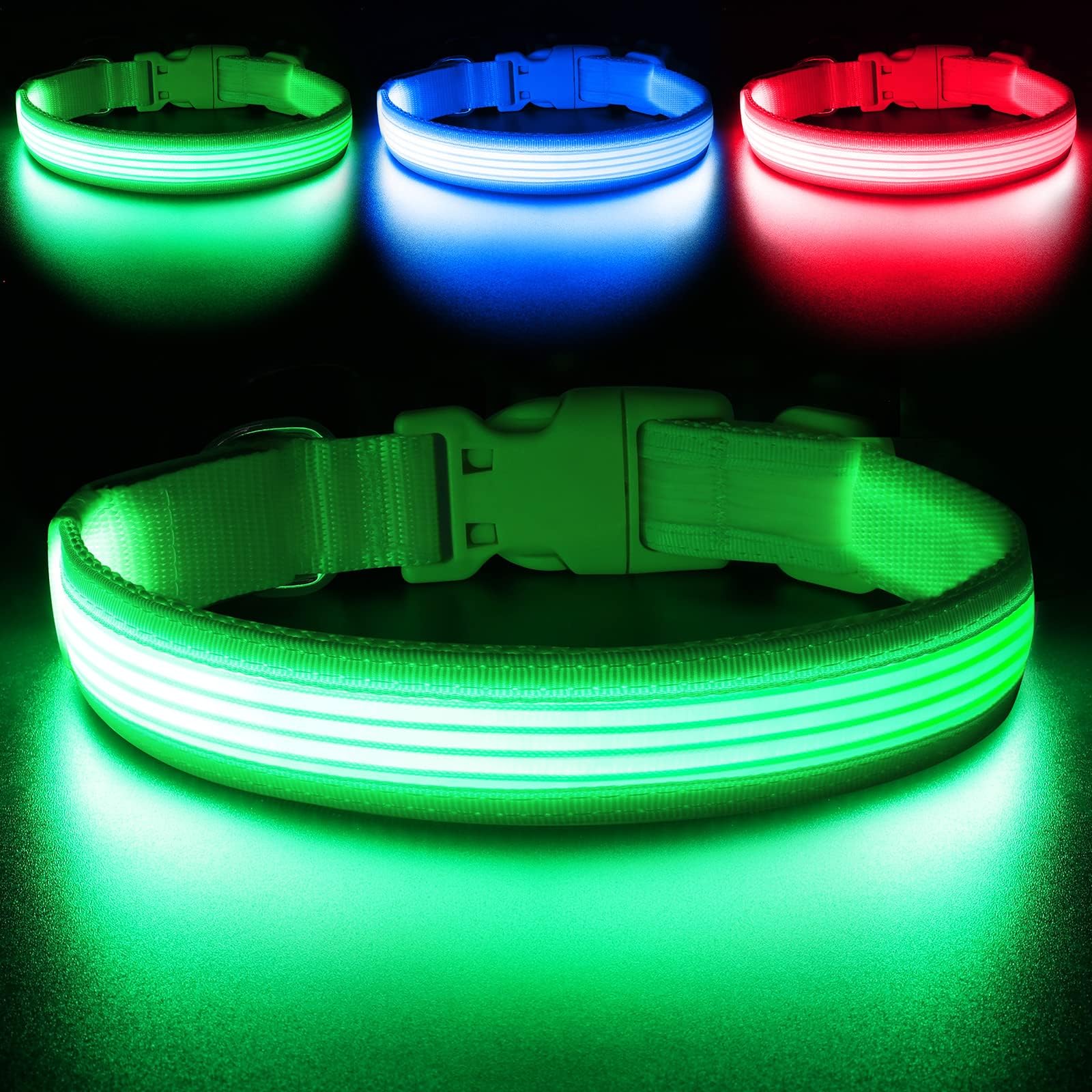 Yfbrite Light Up Dog Collar, Full Adjustable Rechargeable Led Dog Collar, Full Illuminated Dog Collar Light, Bright Dog Collar S