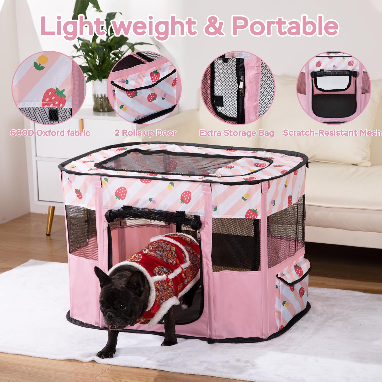 Portable Pet Playpen, Cat Playpen for Indoor Cats Enclosed,Kitten Playpen Indoor with Resistant Breathable Shade Cover,Indoor Ou