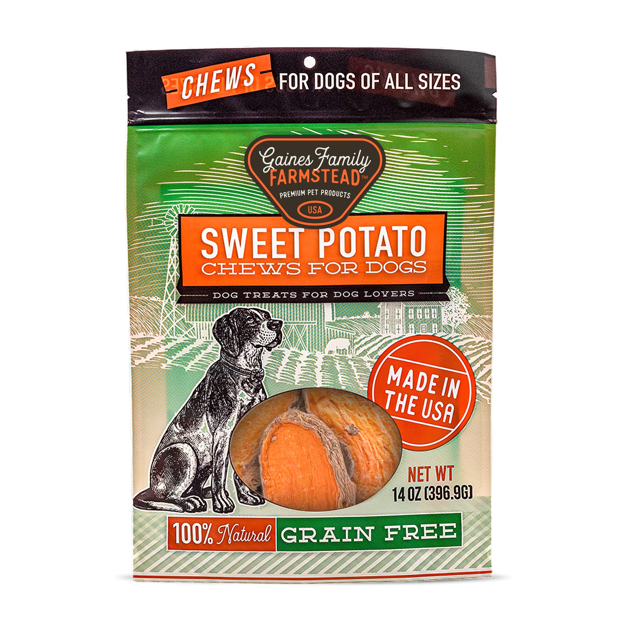 Gaines Family Farmstead Sweet Potato Chews, High in Fiber, Grain Free, Sweet Potato Dog Treats, Alternative to Rawhide, Rich in