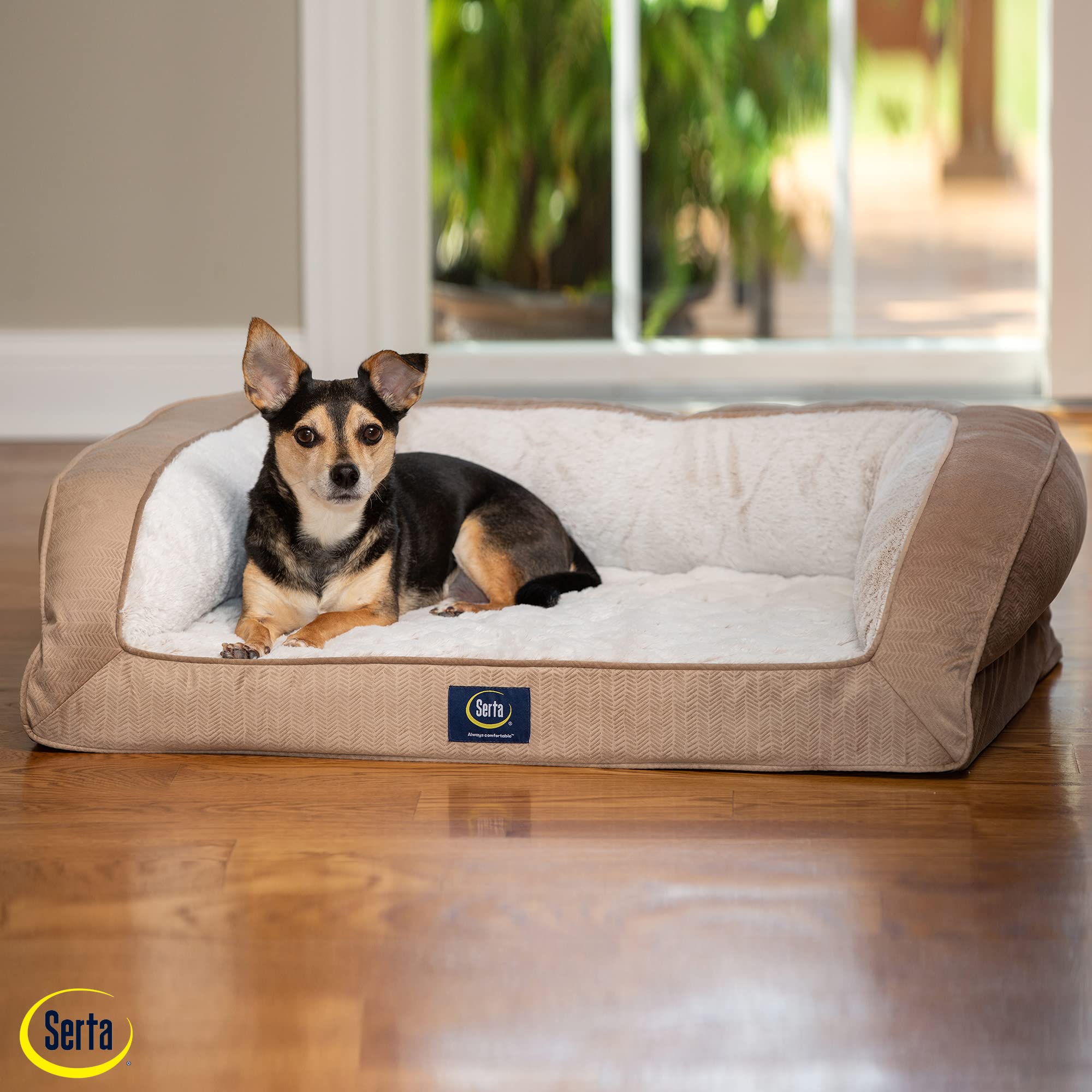 Serta Orthopedic Quilted Couch Dog Bed For Pets - Desert Sand (Small)