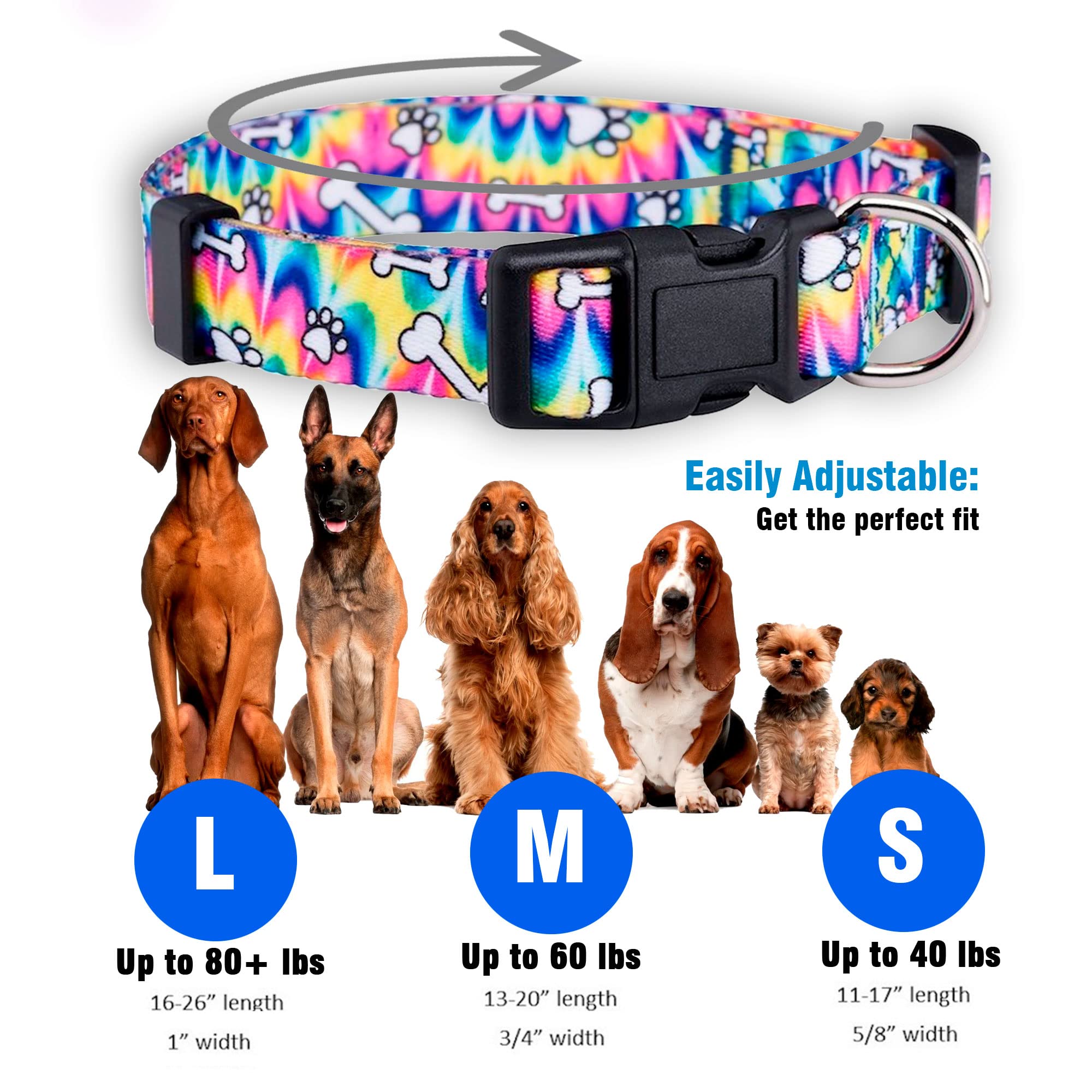 Native Pup Tie Dye Dog Collar, Paws And Bones Hippie Tiedye For Small Dogs, Puppies (Small)