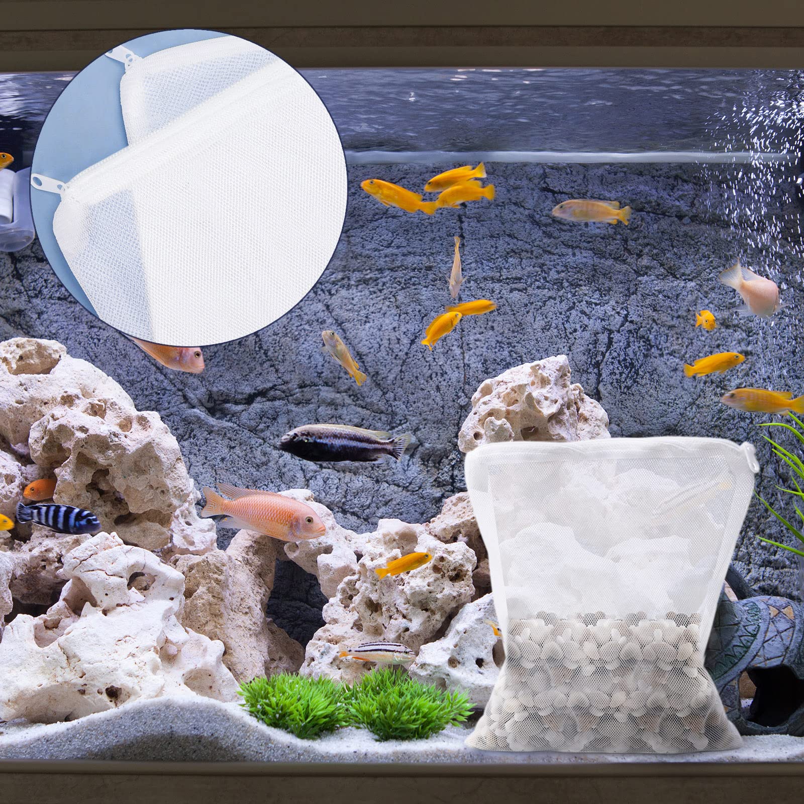 Segarty Filter Media Bags, 10Pcs 11.7X7.8 Inch Aquarium Nylon Mesh Bags With Plastic Zipper, Fish Tank White Net Bags For Pellet