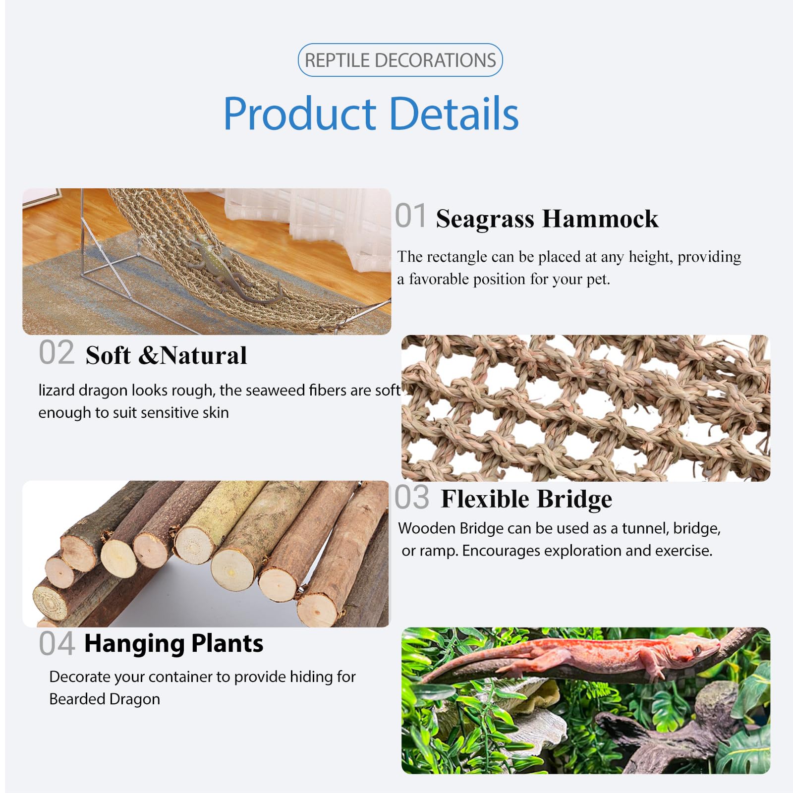 HERCOCCI Reptile Mat Bridge Hammock - Flexible Jungle Vines & Leaves for Bearded Dragons, Snakes, Lizards - Model Z-50001, Group Bn