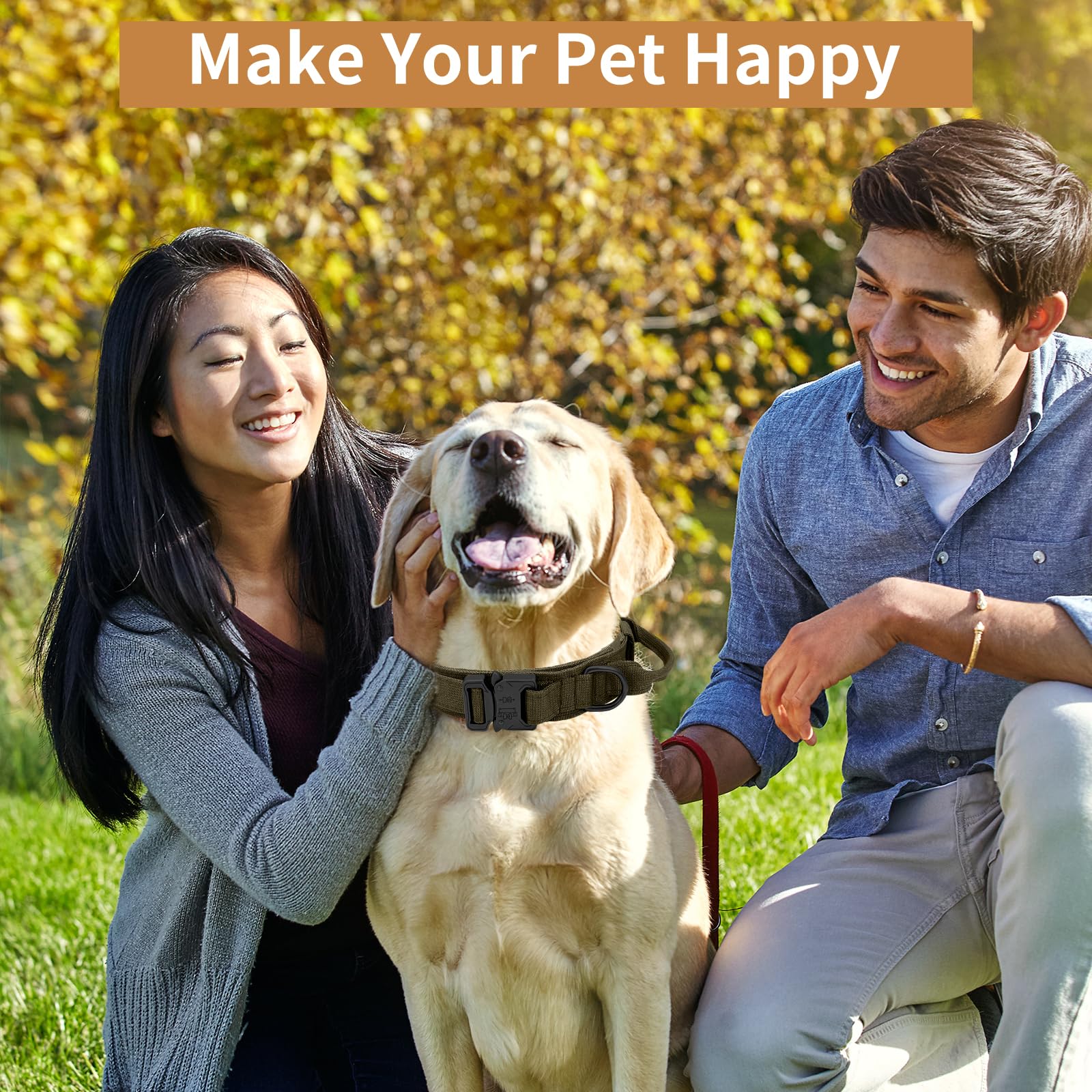 Antswish Tactical Dog Collar - Green, Xl, Nylon, Heavy Duty Metal Buckle, Control Handle For Small, Medium, Large Dogs