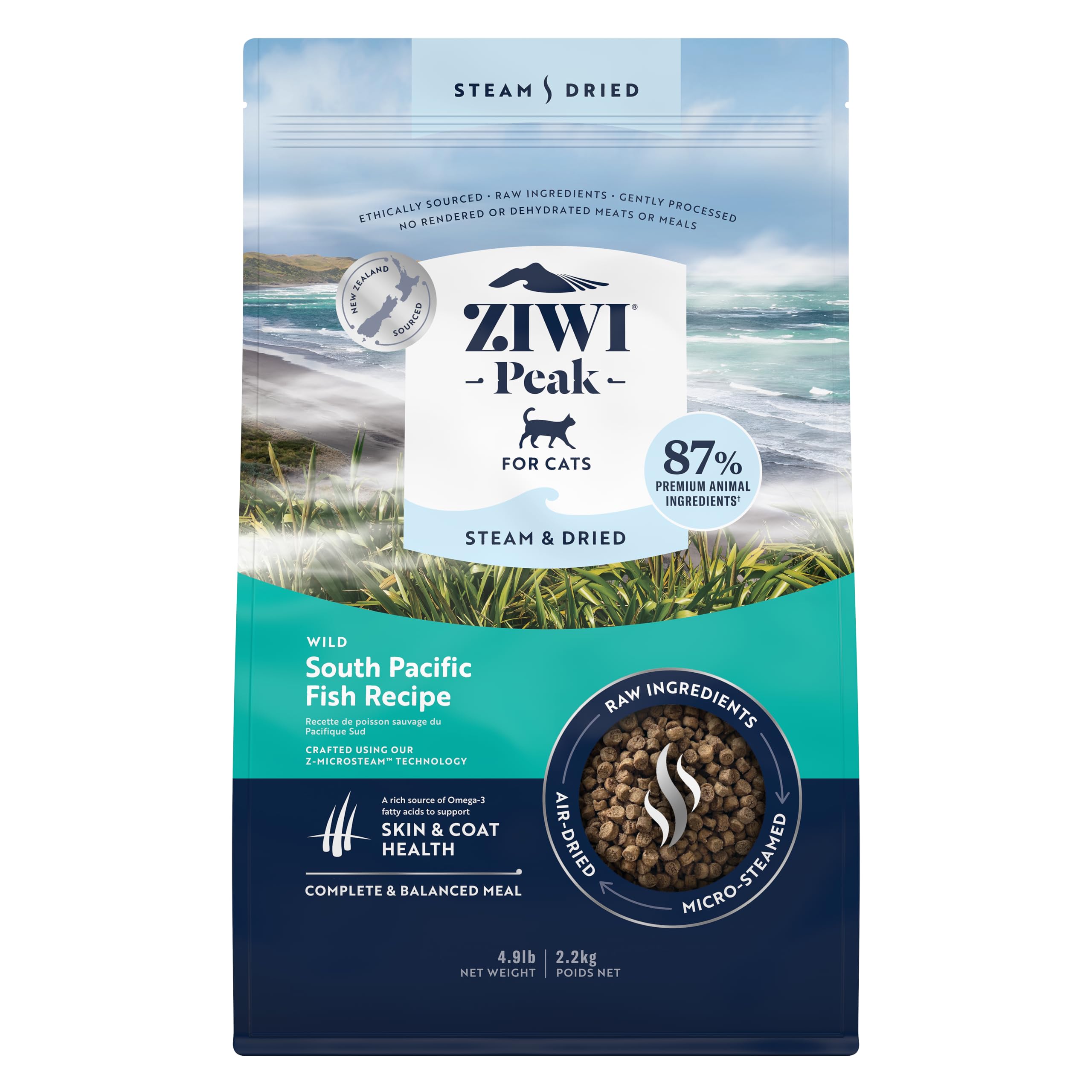 ZIWI Peak Steam & Dried Cat Food - Wild South Pacific Fish - High Protein, Skin & Coat Health, Low Carb, for All Life Stages (78