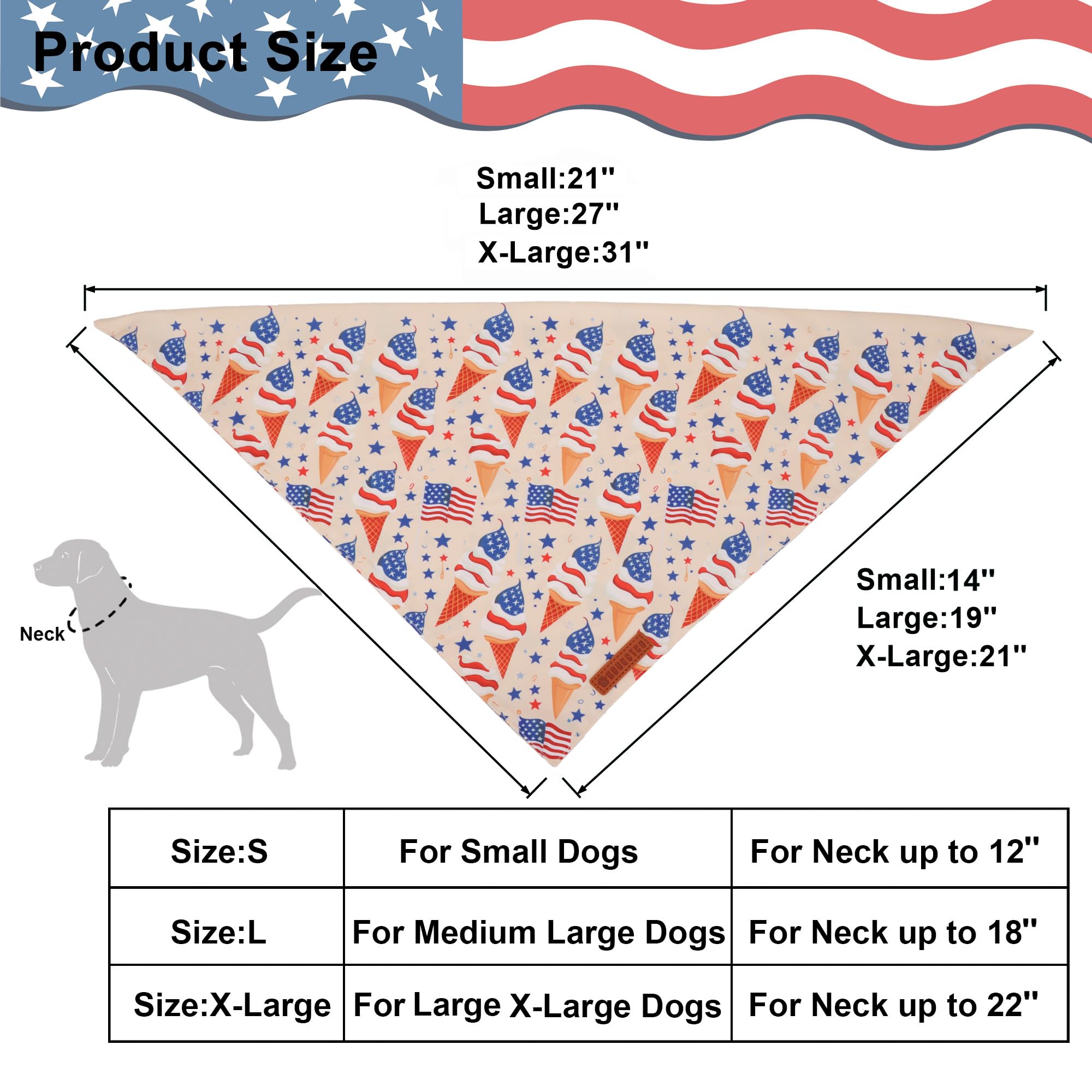 Adoggygo American Flag Dog Bandana, Ice Cream Hamburg Flag Pet Scarf, Premium Durable Fabric, Patriotic 4Th Of July Bandanas For